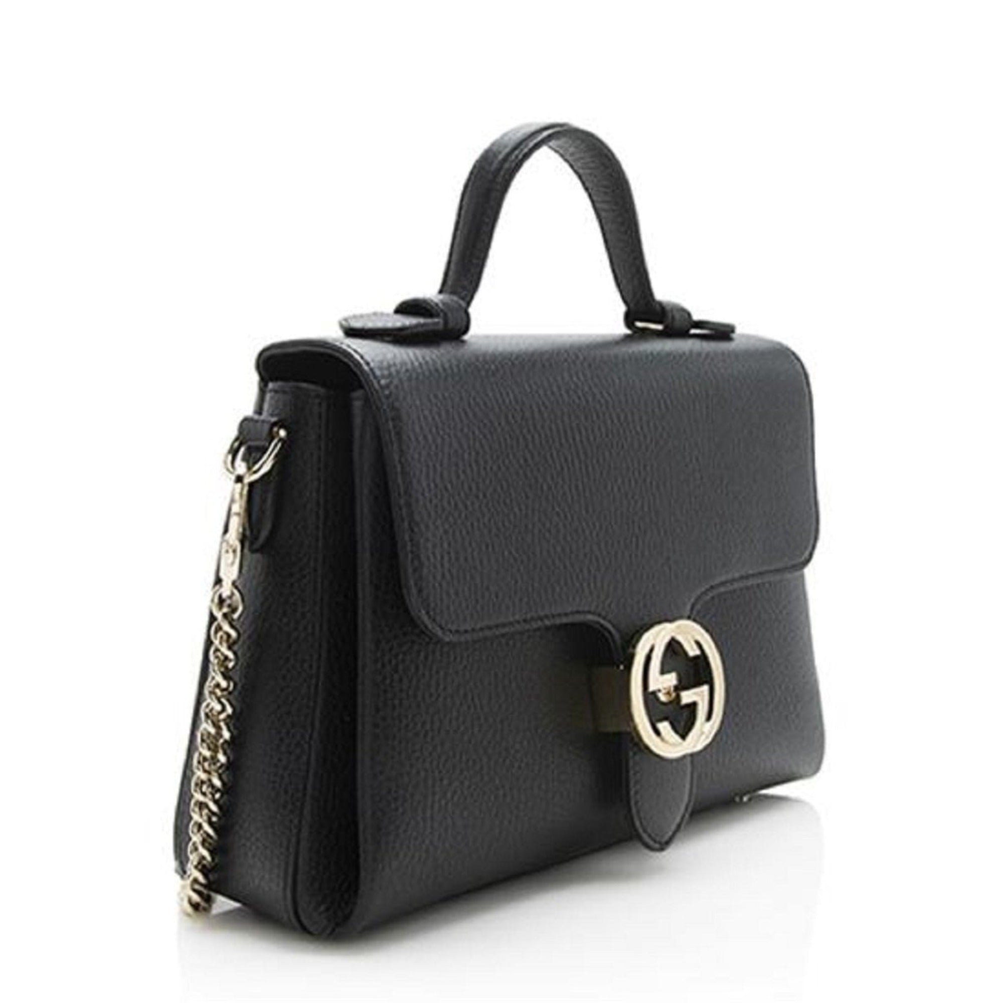 Gucci Interlocking G Black Leather Chain Shoulder Bag 510302 at_Queen_Bee_of_Beverly_Hills