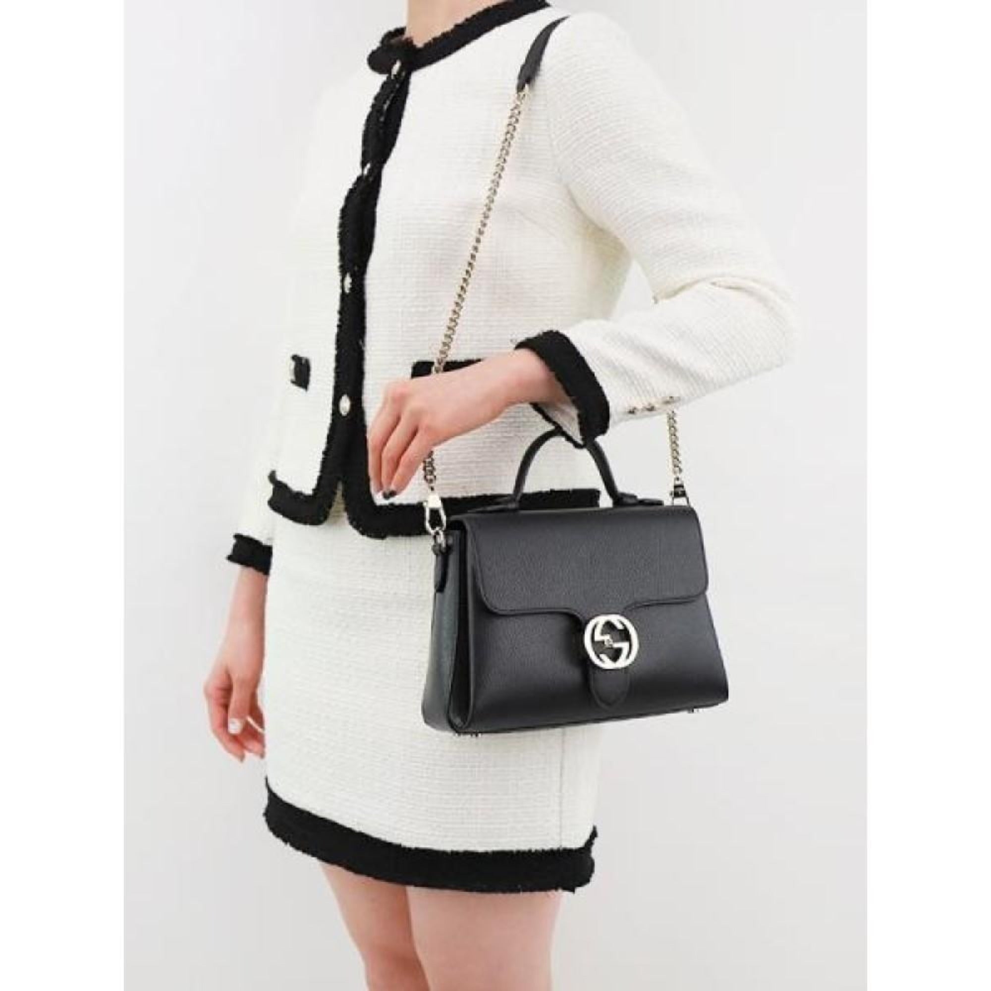 Gucci Interlocking G Black Leather Chain Shoulder Bag 510302 at_Queen_Bee_of_Beverly_Hills