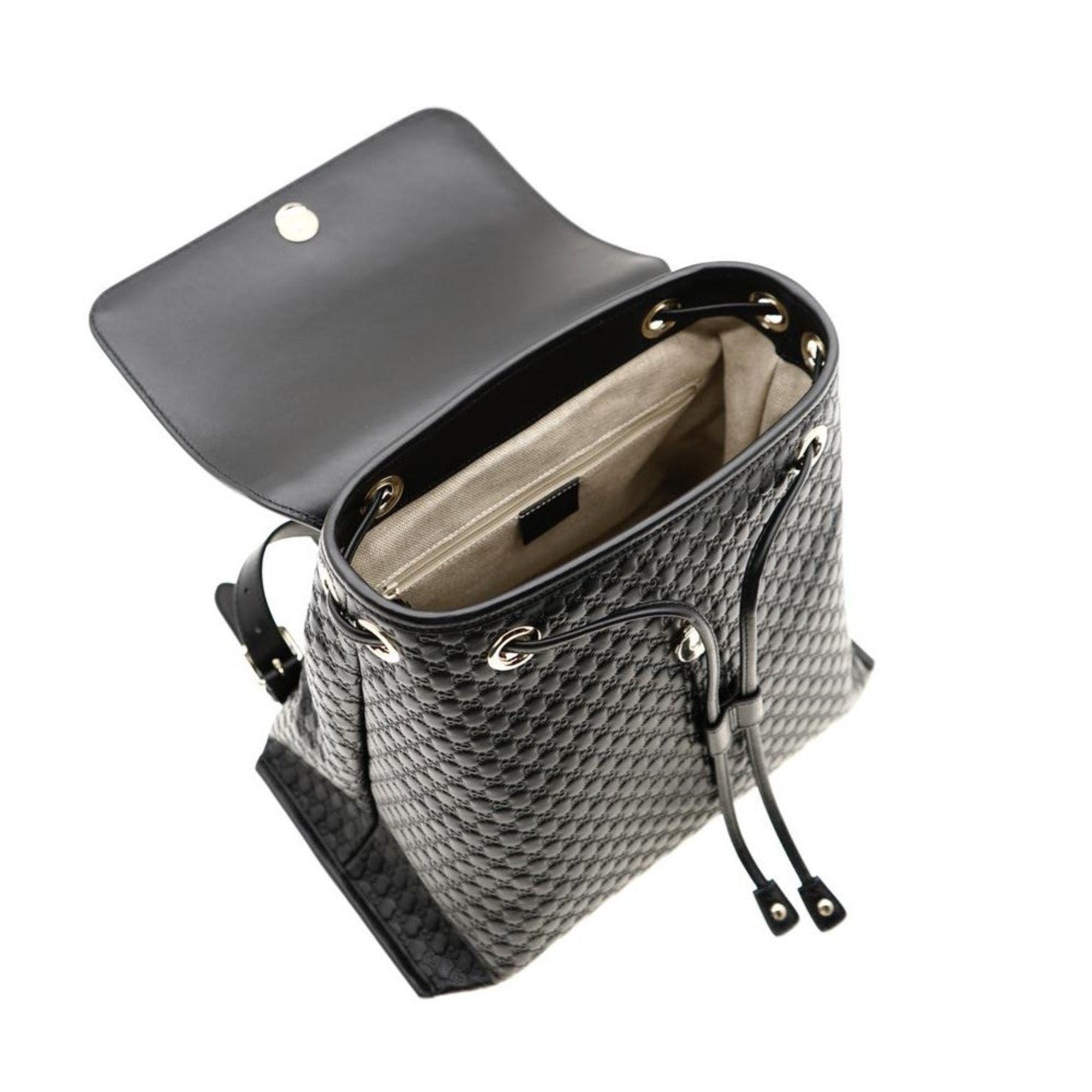 Gucci Microguccisima Black Leather Drawstring Backpack 607993 at_Queen_Bee_of_Beverly_Hills