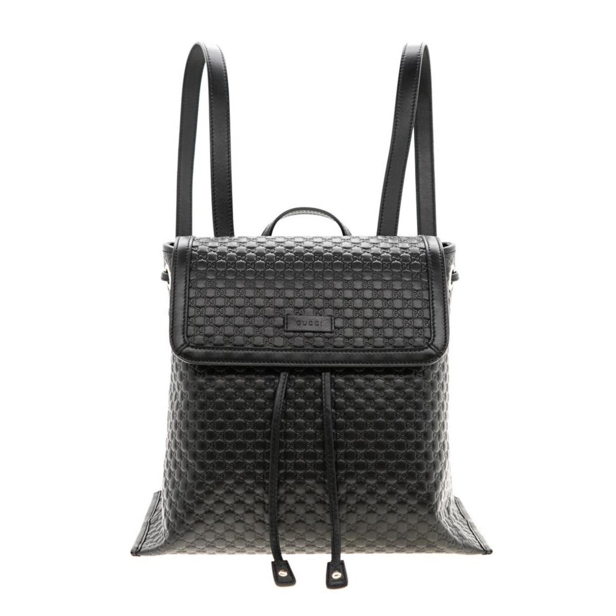 Gucci Microguccisima Black Leather Drawstring Backpack 607993 at_Queen_Bee_of_Beverly_Hills