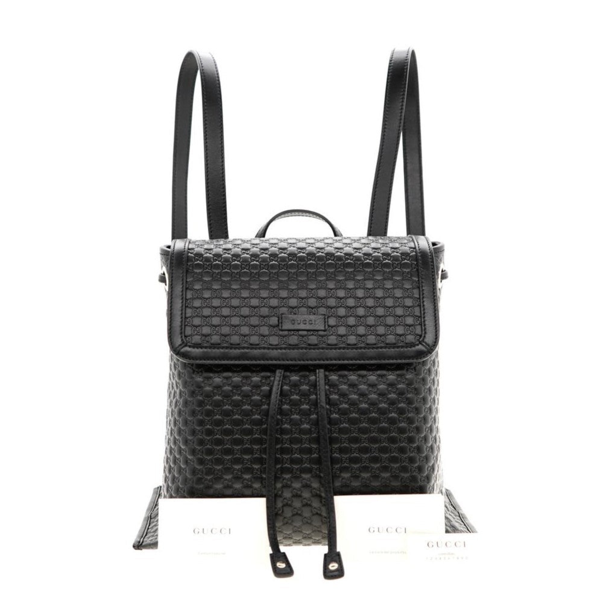 Gucci Microguccisima Black Leather Drawstring Backpack 607993 at_Queen_Bee_of_Beverly_Hills