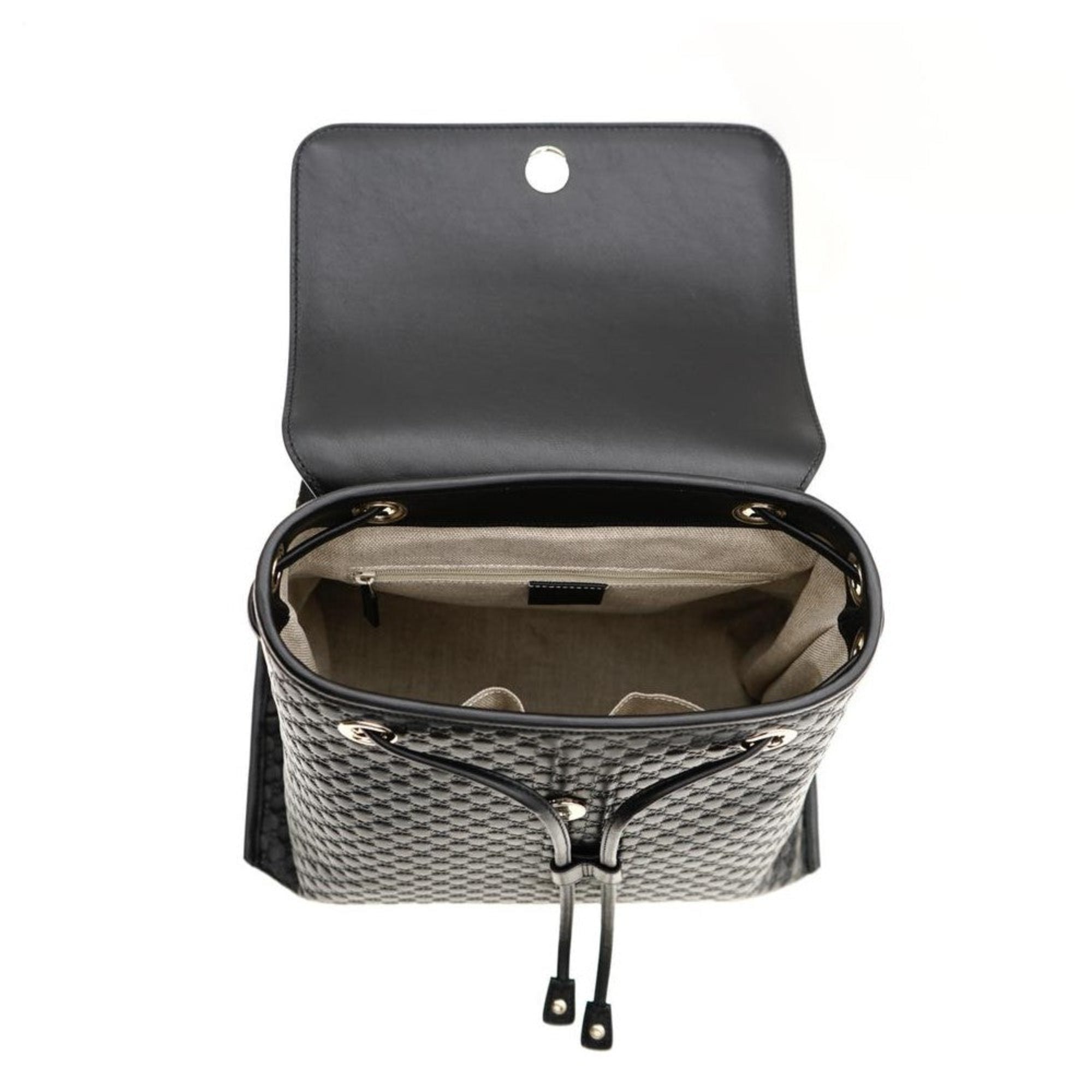 Gucci Microguccisima Black Leather Drawstring Backpack 607993 at_Queen_Bee_of_Beverly_Hills