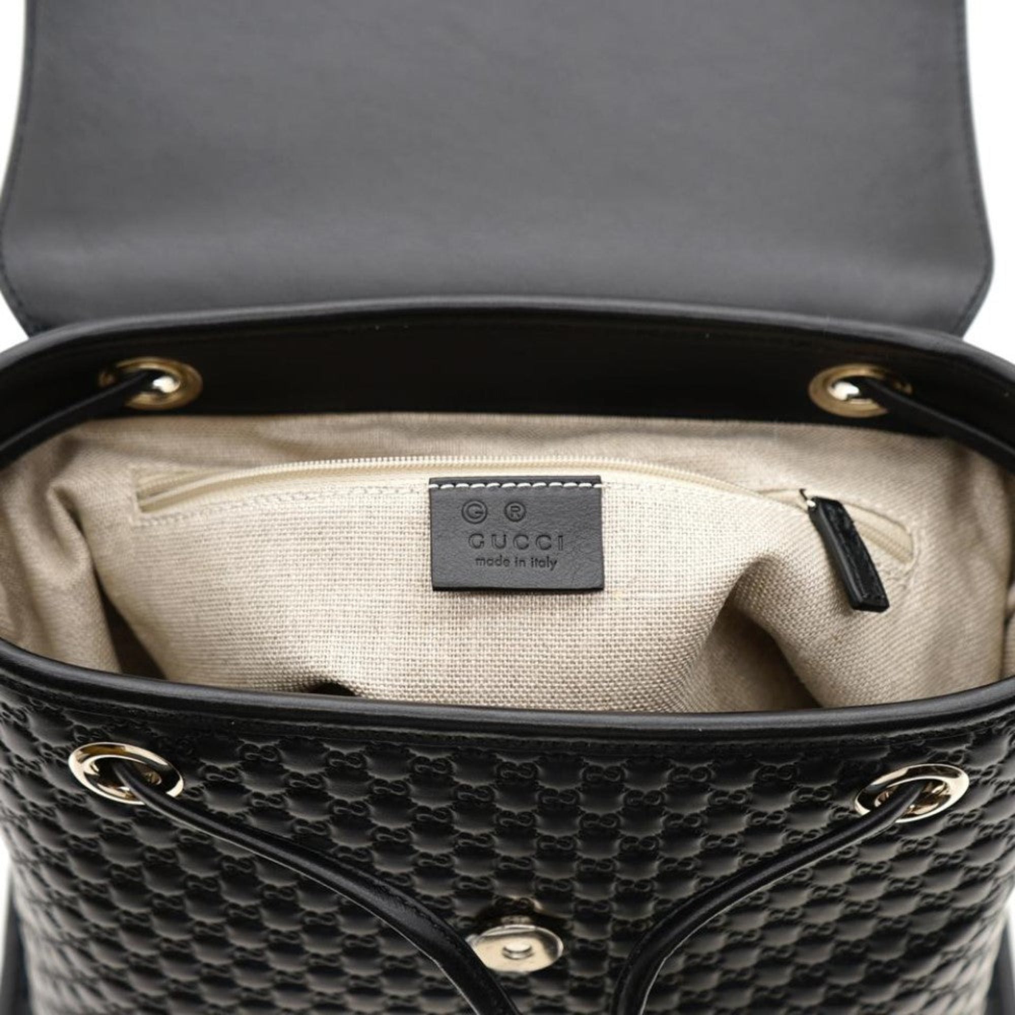 Gucci Microguccisima Black Leather Drawstring Backpack 607993 at_Queen_Bee_of_Beverly_Hills