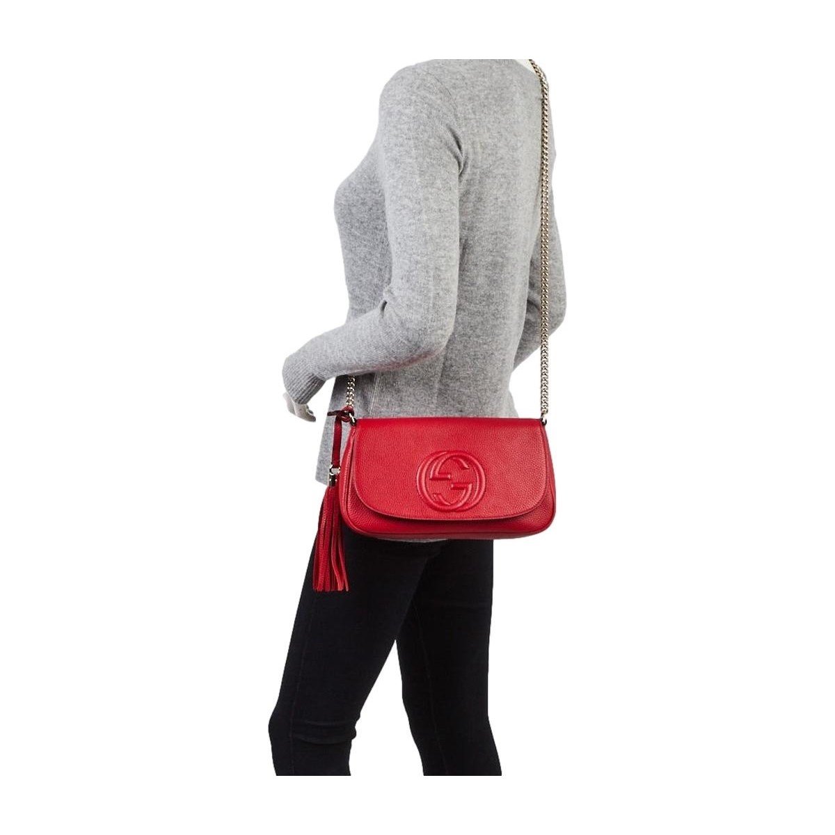 Gucci Soho Disco GG Red Tassel Chain Crossbody Bag 536224 at_Queen_Bee_of_Beverly_Hills