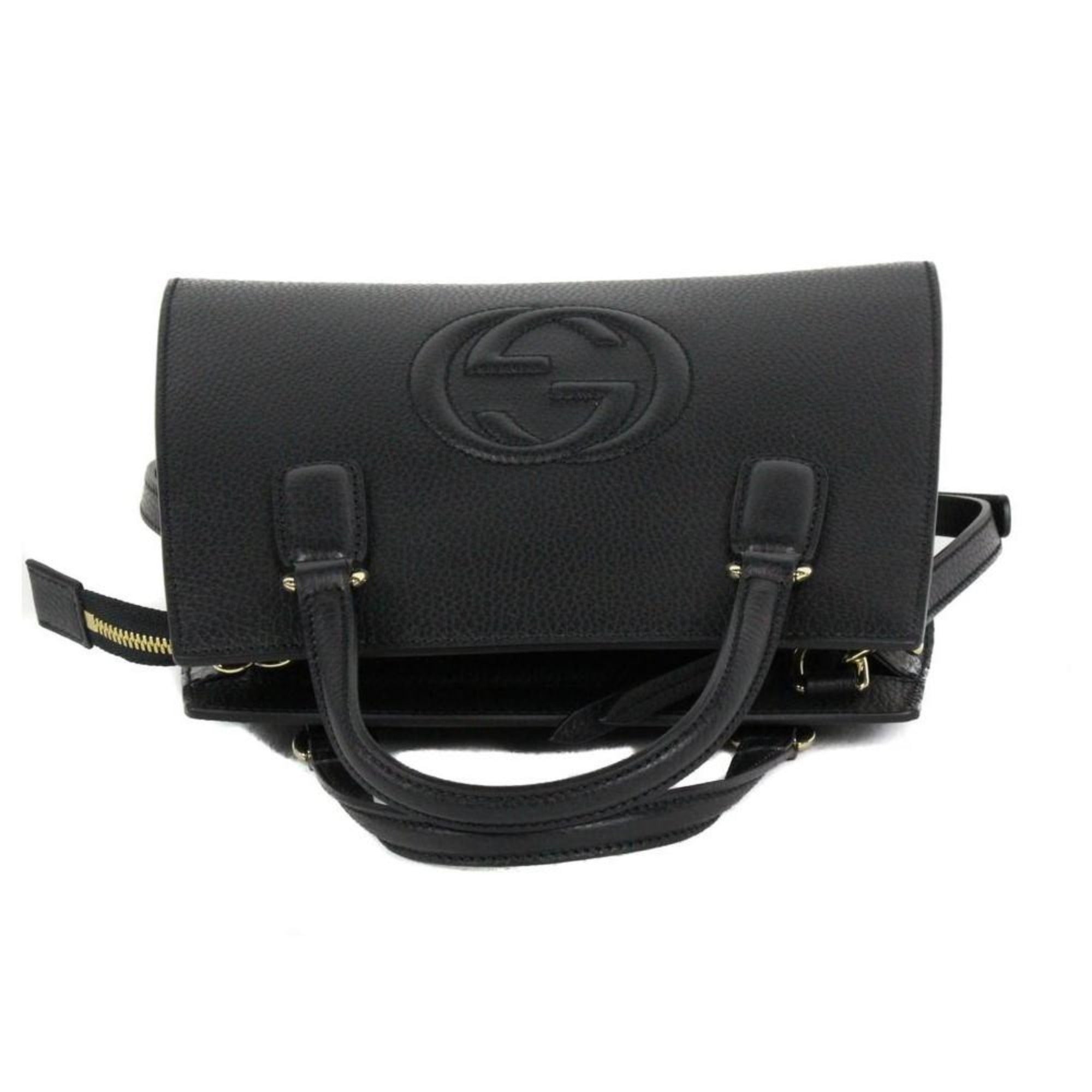 Gucci Soho Leather Tote Crossbody Bag Black 607722 at_Queen_Bee_of_Beverly_Hills