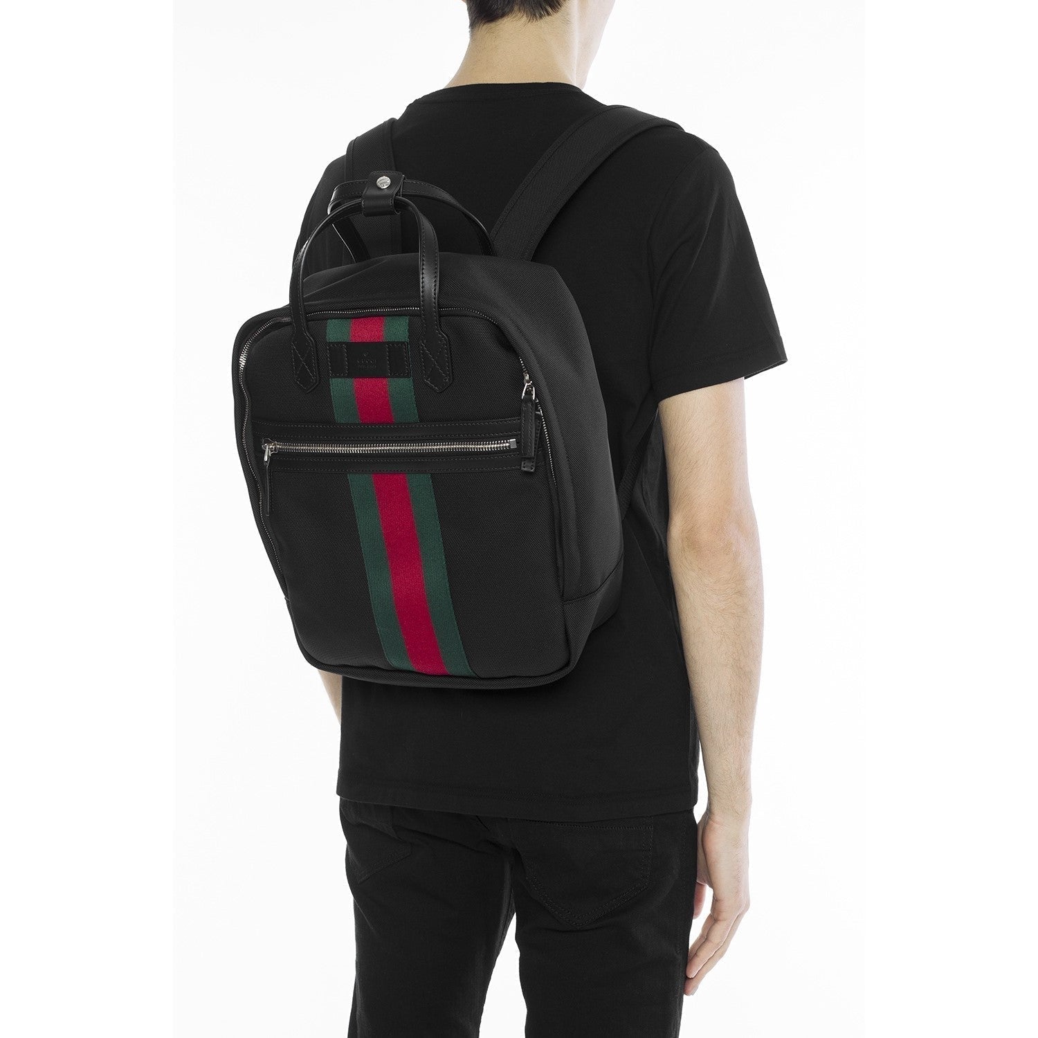 Gucci Techno Black Canvas Web Stripe Backpack 619748 at_Queen_Bee_of_Beverly_Hills