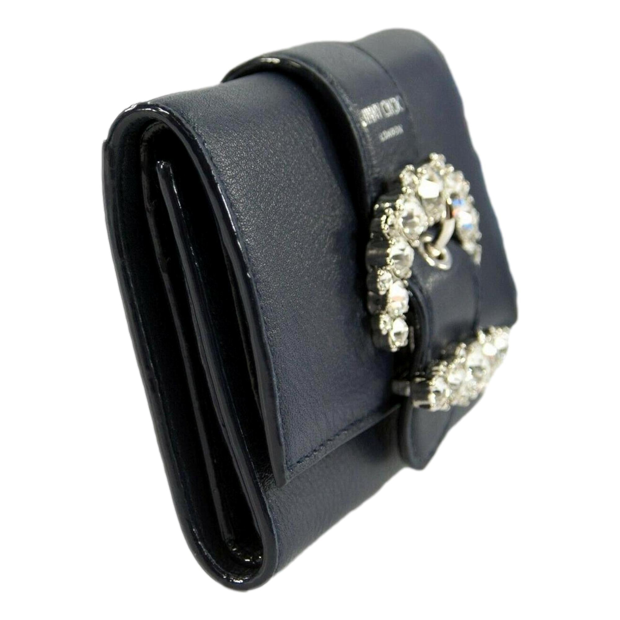 Jimmy Choo Cheri Dark Blue Leather Trifold Walllet 0SQM | 028 at_Queen_Bee_of_Beverly_Hills