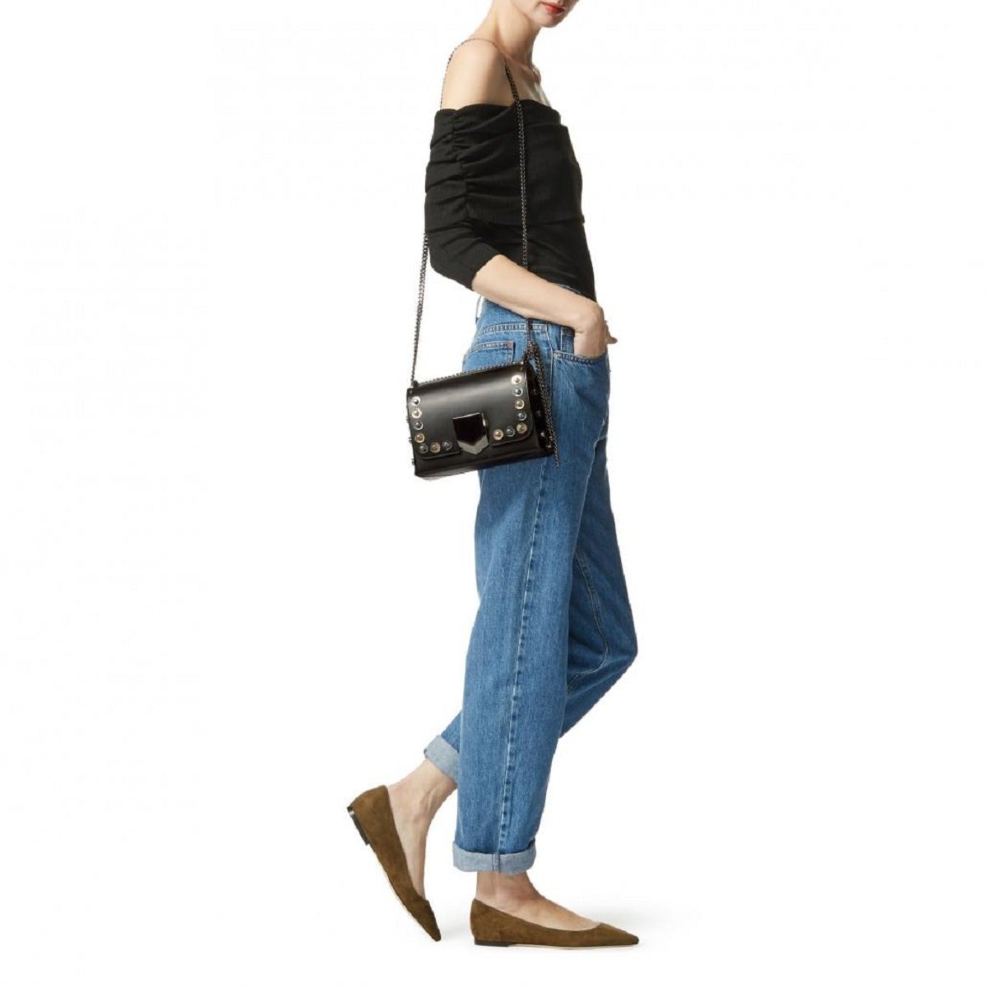Jimmy Choo Womens Lockett Petite Spazzolato Black Metal Disc Studs JIK010003 at_Queen_Bee_of_Beverly_Hills