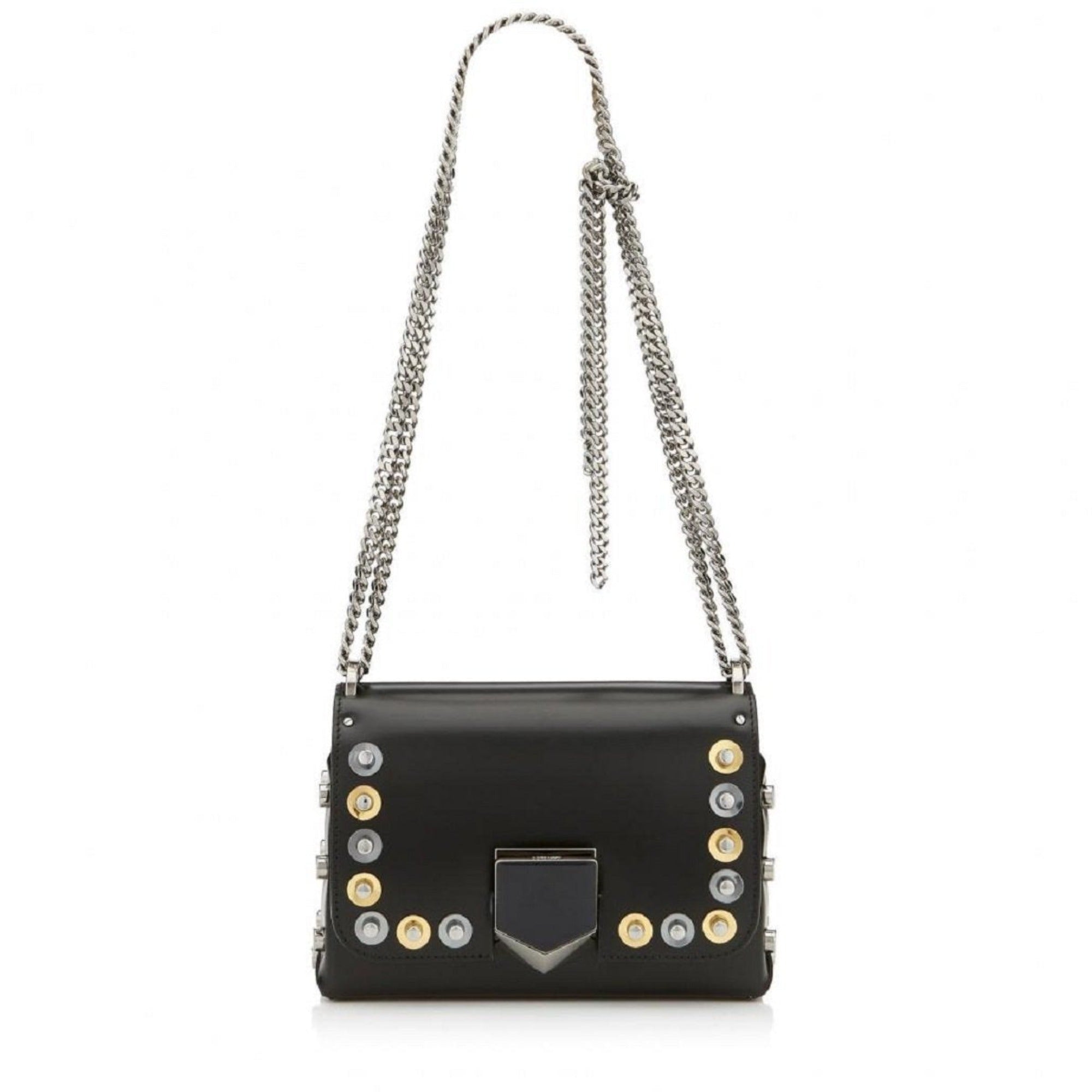 Jimmy Choo Womens Lockett Petite Spazzolato Black Metal Disc Studs JIK010003 at_Queen_Bee_of_Beverly_Hills