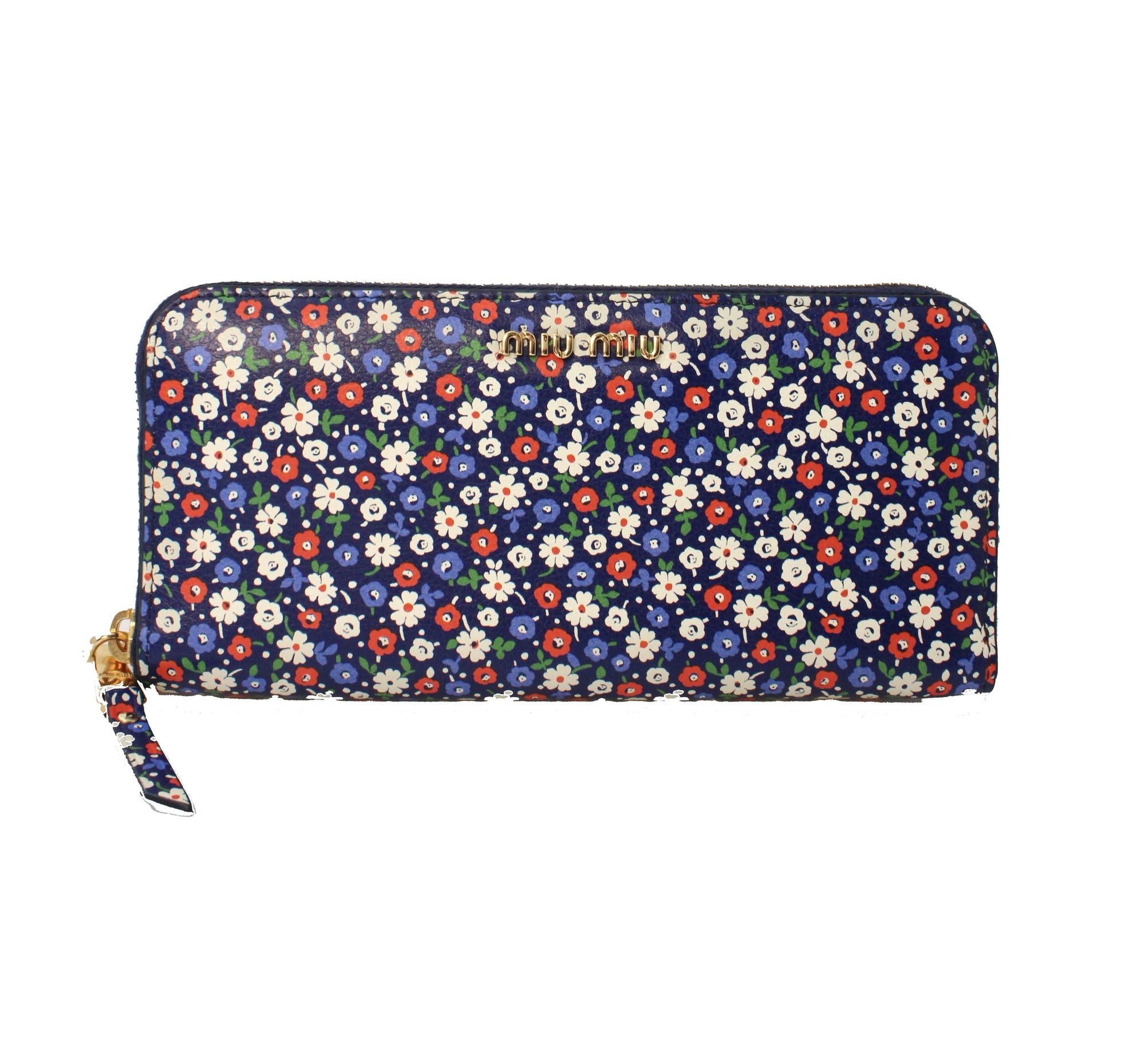 Miu Miu Portafaglio Lampo Blue Glace Flower Leather Wallet 5ML506 at_Queen_Bee_of_Beverly_Hills