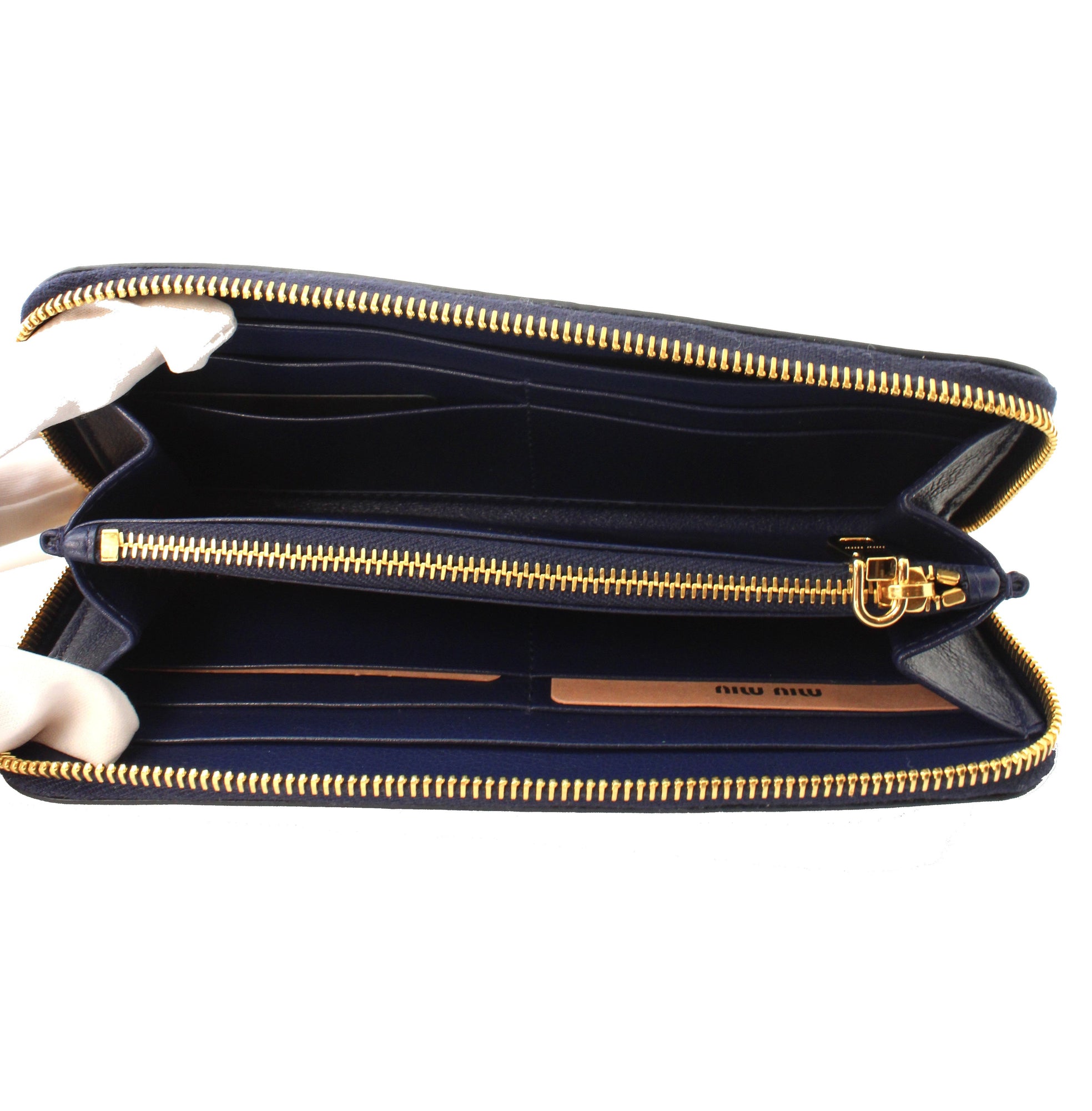 Miu Miu Portafaglio Lampo Blue Glace Flower Leather Wallet 5ML506 at_Queen_Bee_of_Beverly_Hills