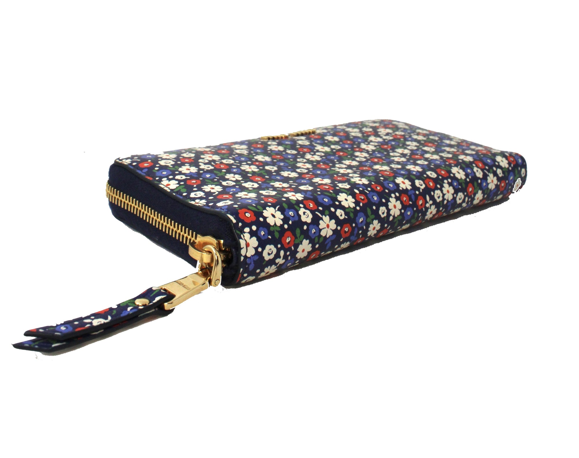 Miu Miu Portafaglio Lampo Blue Glace Flower Leather Wallet 5ML506 at_Queen_Bee_of_Beverly_Hills