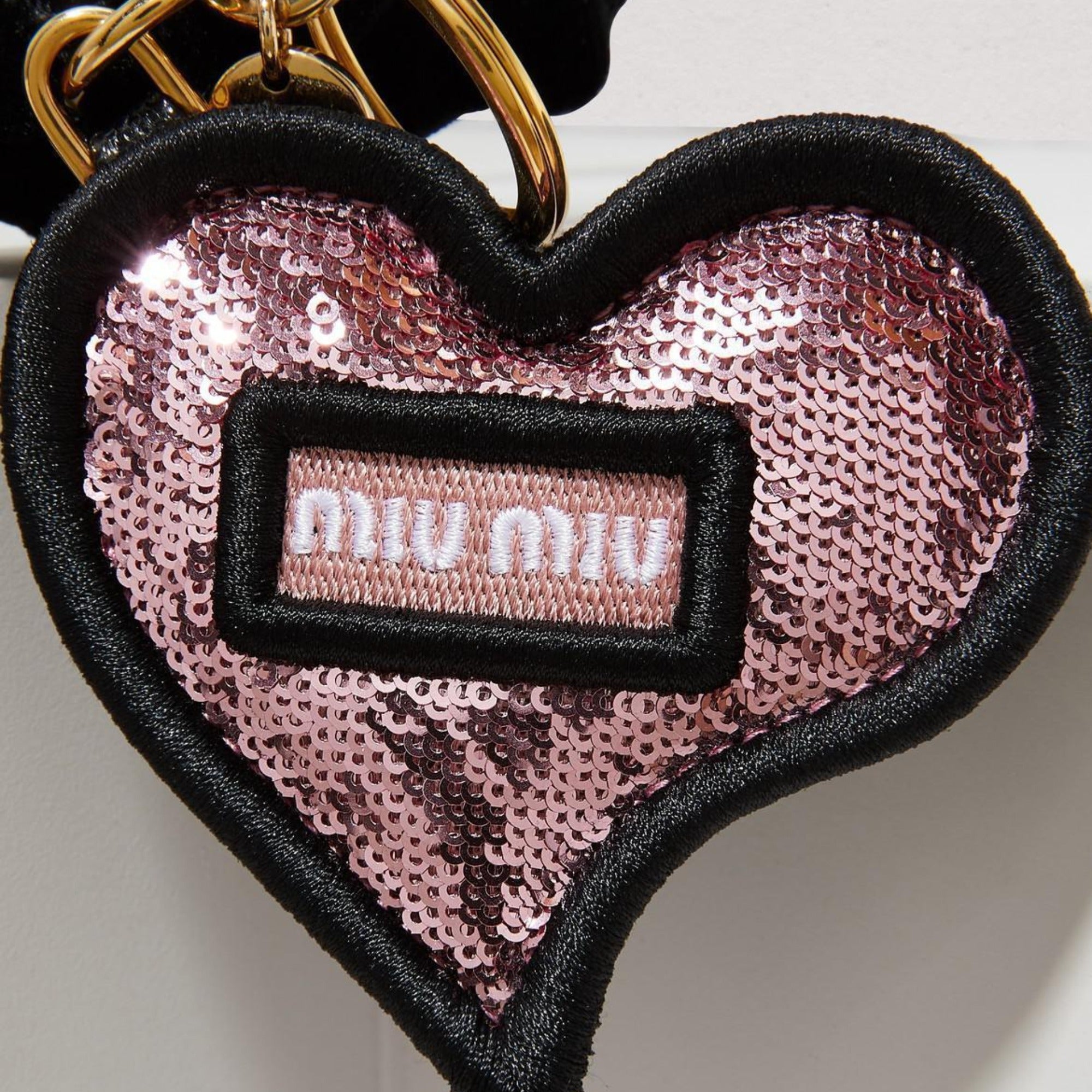 Miu Miu Trick in Pelle Rosa Pink Sequined Heart Key Ring 5TL214 at_Queen_Bee_of_Beverly_Hills