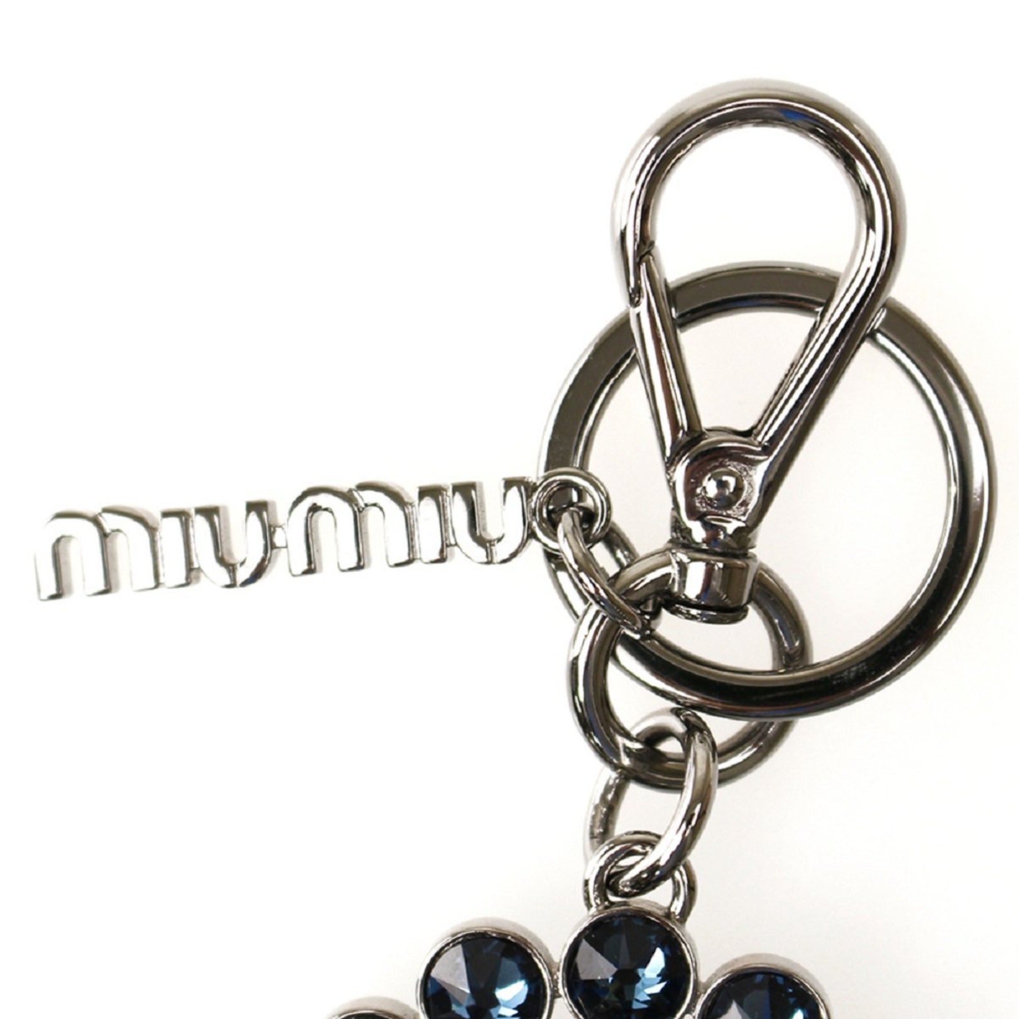 Miu Miu Trick Oval Crystal Dark Blue Plex Charm Key Chain 5TM092 at_Queen_Bee_of_Beverly_Hills