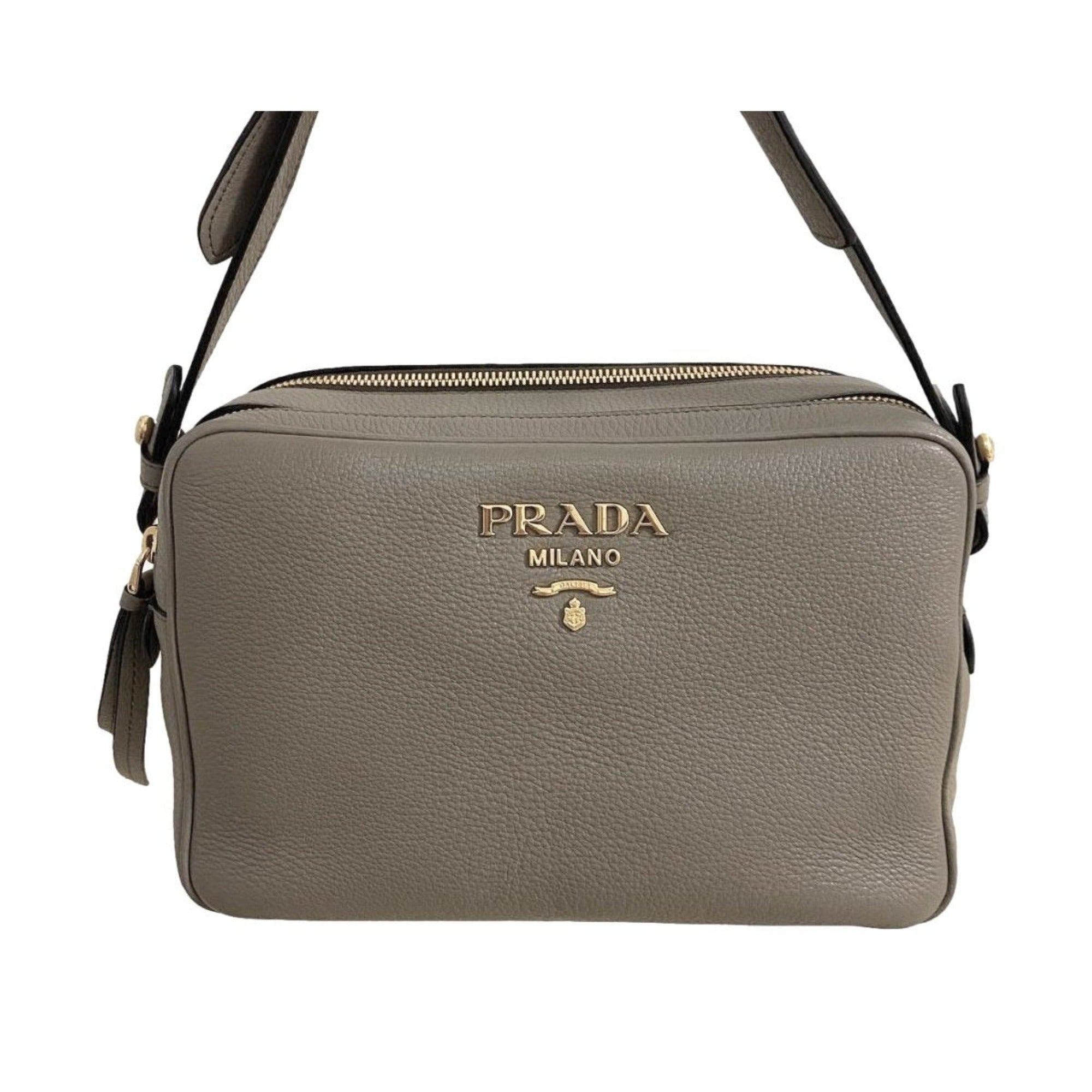 Prada Argilla Grey Vitello Phenix Leather Double Zip Crossbody Bag 1BH079 at_Queen_Bee_of_Beverly_Hills