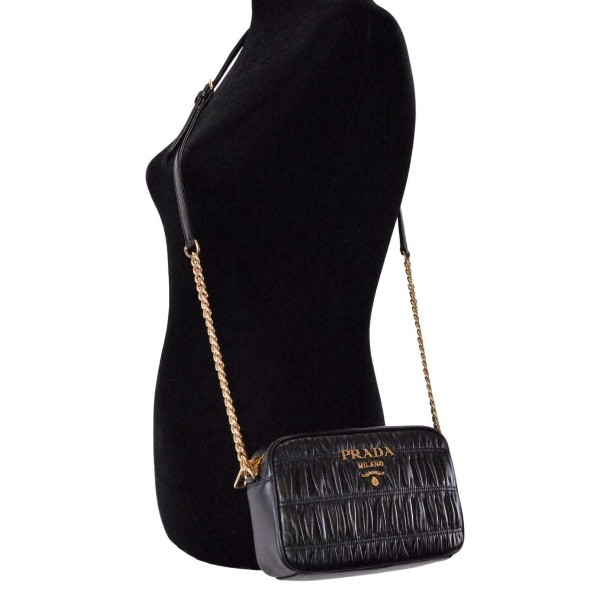 Prada Black Guafre Leather Small Crossbody Bag 1BH112 at_Queen_Bee_of_Beverly_Hills