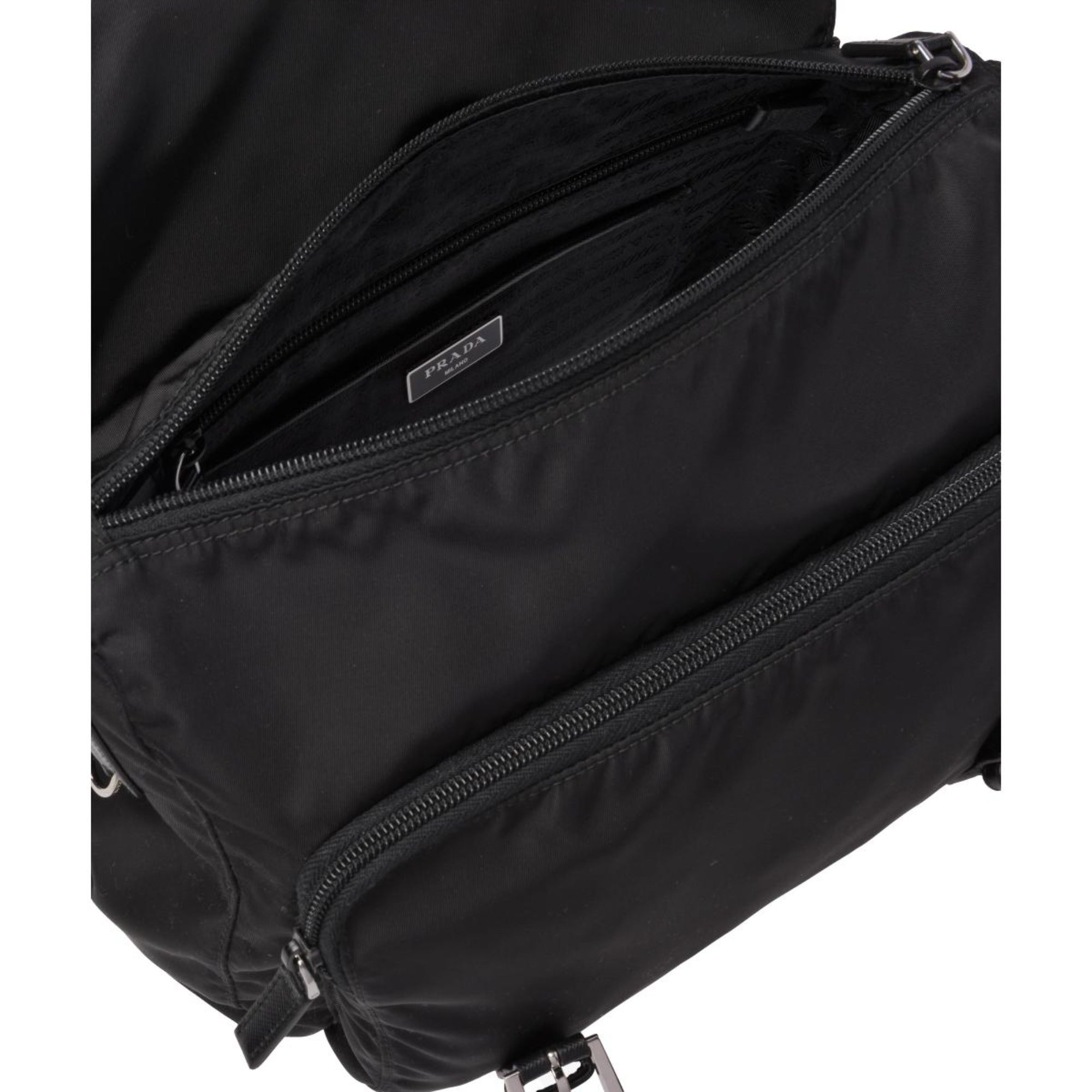 Prada Black Nylon Triangle Logo Messenger Bag 1BD671 at_Queen_Bee_of_Beverly_Hills