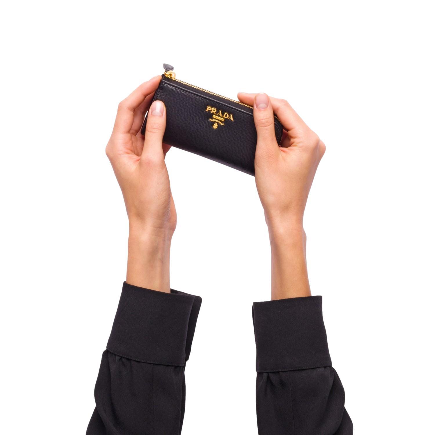 Prada Black Saffiano Leather Key Holder Pouch Wallet 1PP026 at_Queen_Bee_of_Beverly_Hills