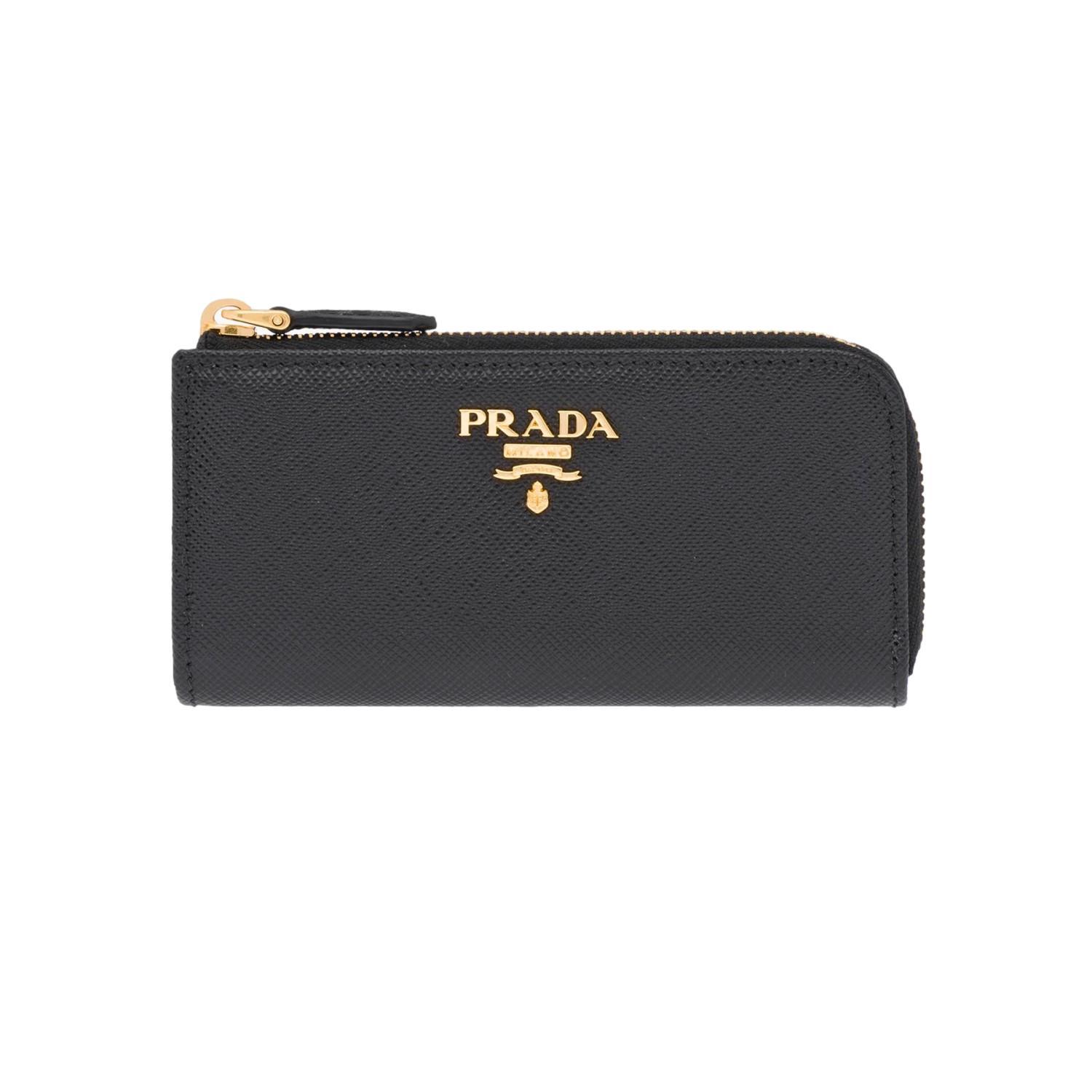 Prada Black Saffiano Leather Key Holder Pouch Wallet 1PP026 at_Queen_Bee_of_Beverly_Hills