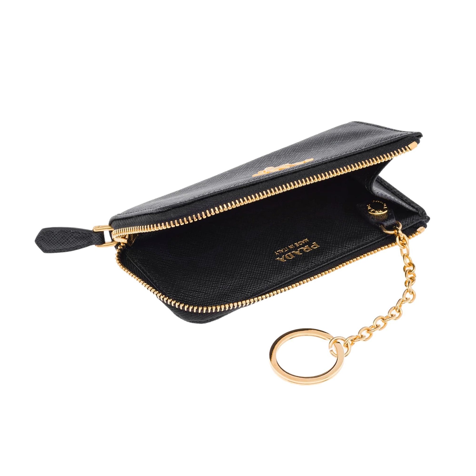 Prada Black Saffiano Leather Key Holder Pouch Wallet 1PP026 at_Queen_Bee_of_Beverly_Hills