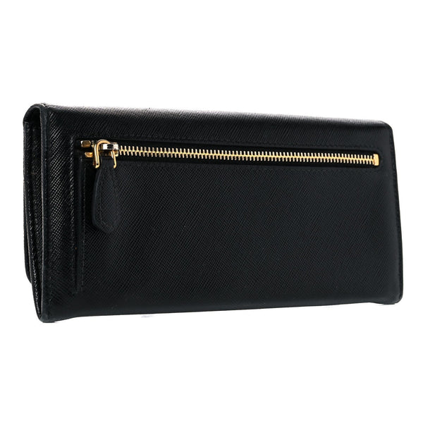 Prada Black Saffiano Leather Snap ID Holder Long Wallet 1MH132