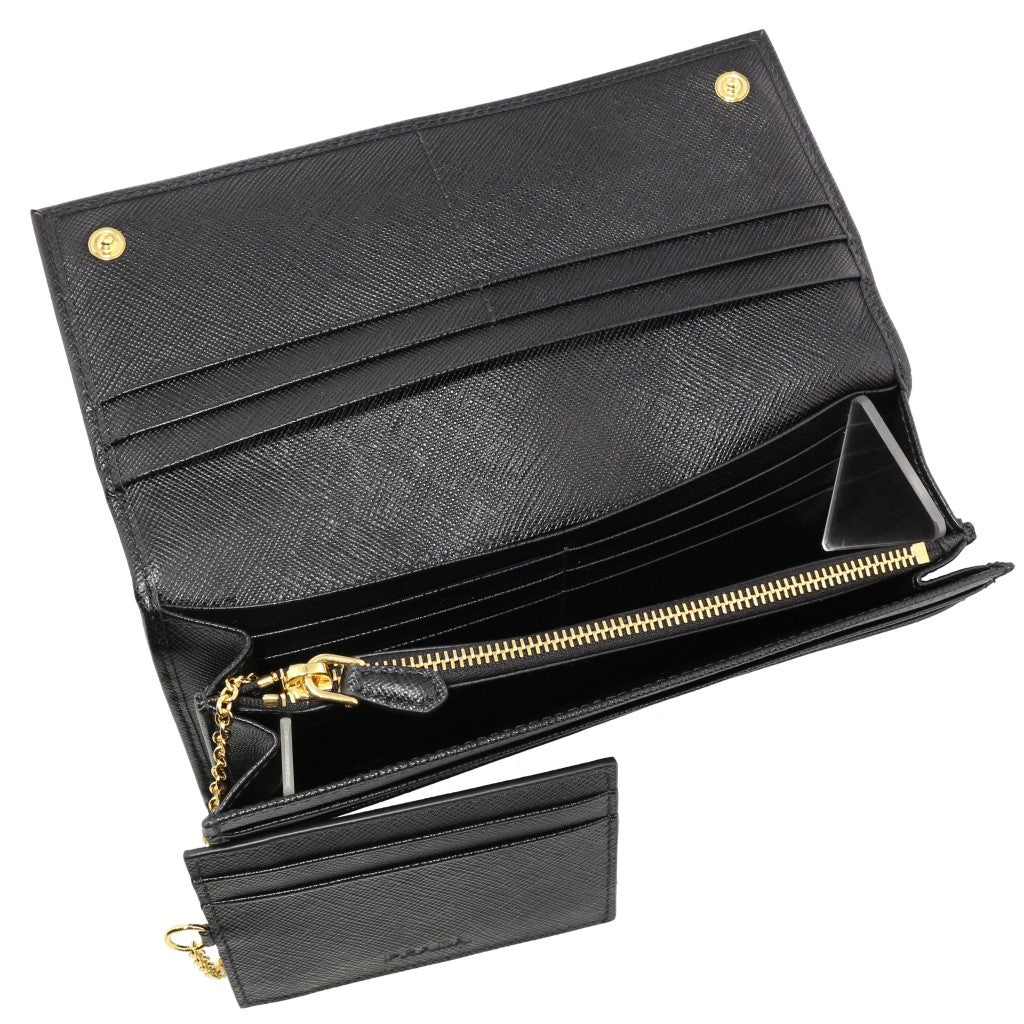 Prada Black Saffiano Leather Triangle Logo Continental Flap Wallet 1MH132 at_Queen_Bee_of_Beverly_Hills