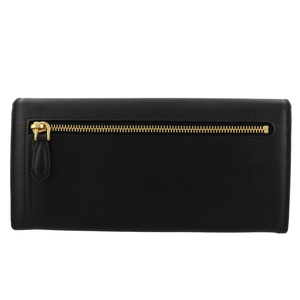 Prada Black Saffiano Leather Triangle Logo Continental Flap Wallet 1MH132 at_Queen_Bee_of_Beverly_Hills