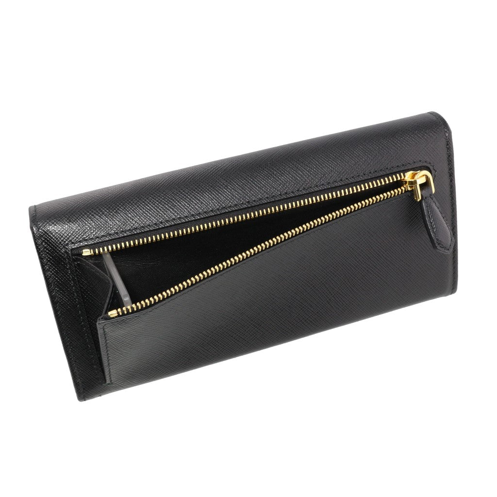 Prada Black Saffiano Leather Triangle Logo Continental Flap Wallet 1MH132 at_Queen_Bee_of_Beverly_Hills