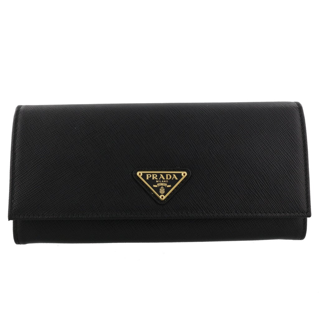 Prada Black Saffiano Leather Triangle Logo Continental Flap Wallet 1MH132 at_Queen_Bee_of_Beverly_Hills