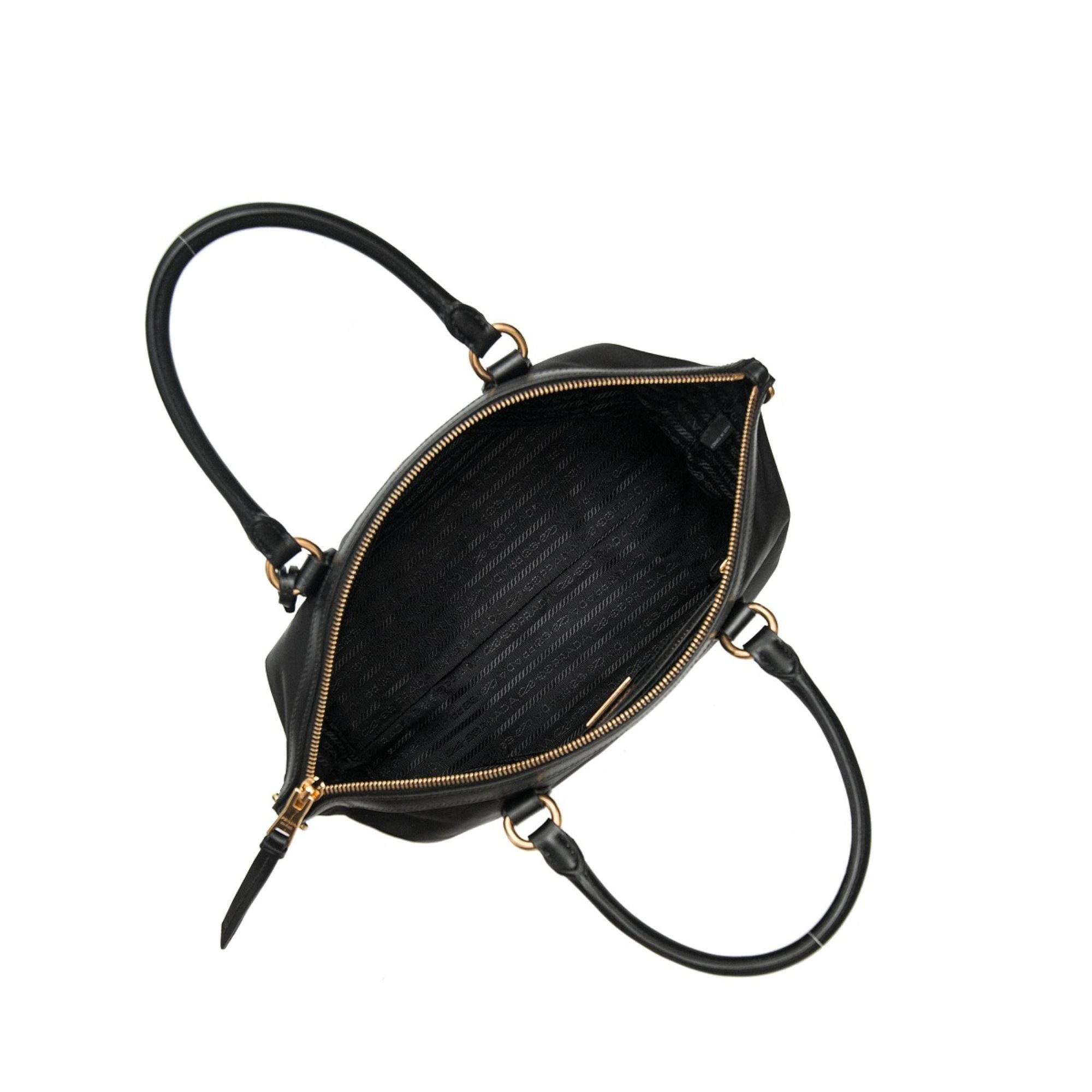 Prada Black Tessuto Nylon Leather Two-Way Satchel Handbag 1BA104 at_Queen_Bee_of_Beverly_Hills