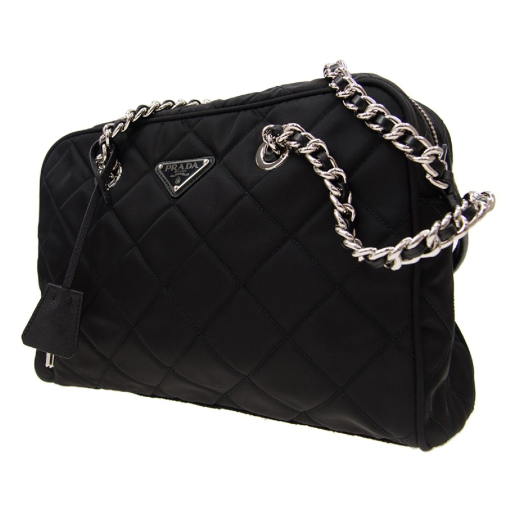 Prada Black Tessuto Nylon Quilted Shoulder Handbag 1BB903 at_Queen_Bee_of_Beverly_Hills