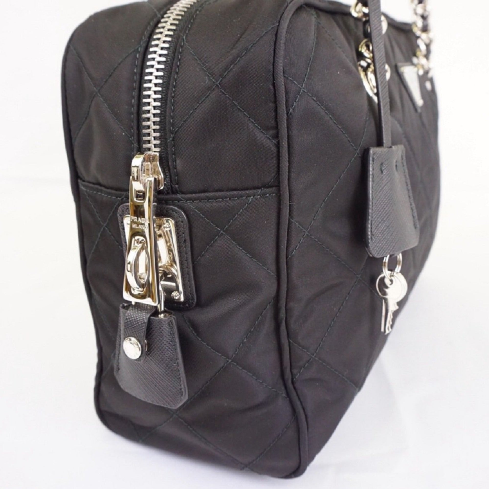 Prada Black Tessuto Nylon Quilted Shoulder Handbag 1BB903 at_Queen_Bee_of_Beverly_Hills