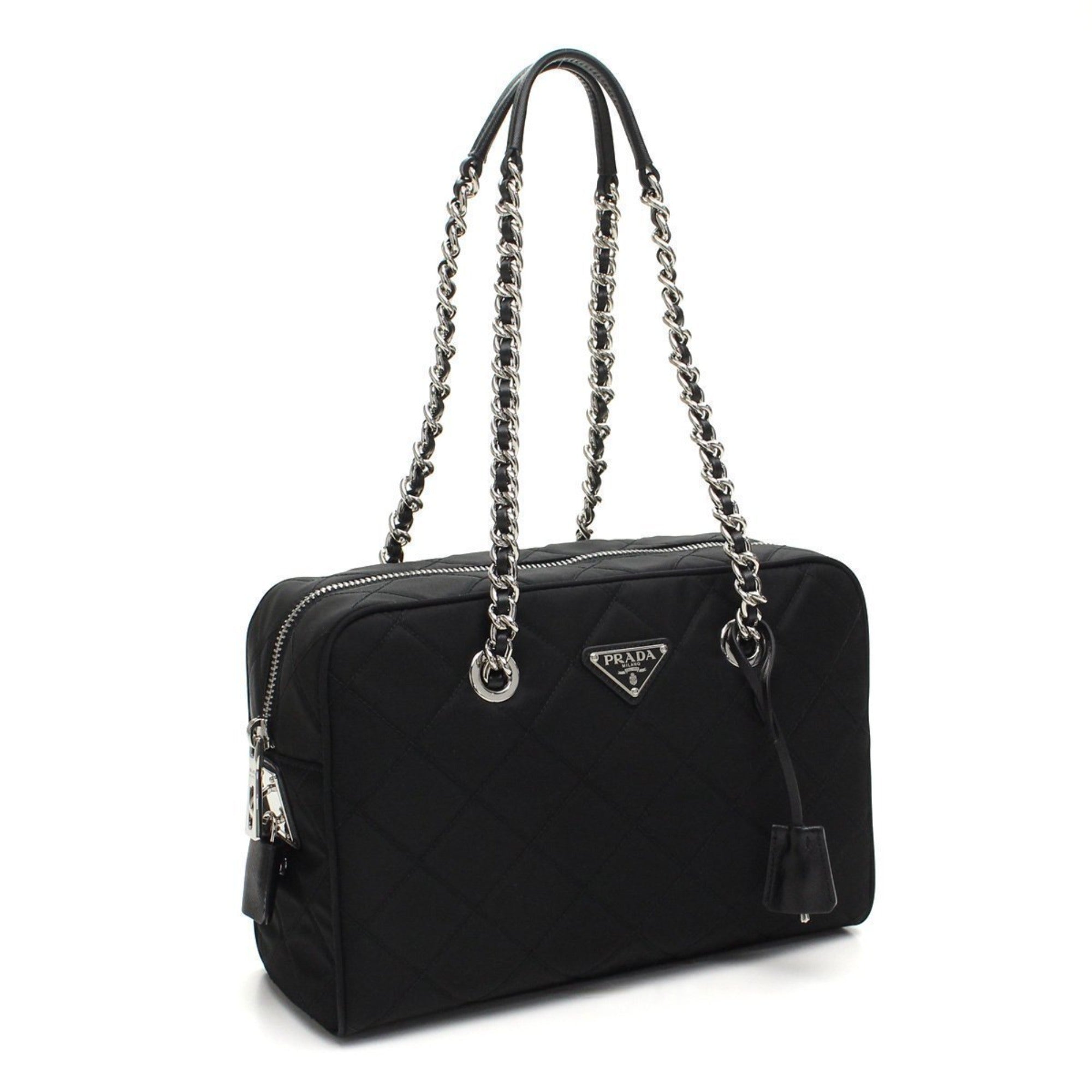 Prada Black Tessuto Nylon Quilted Shoulder Handbag 1BB903 at_Queen_Bee_of_Beverly_Hills