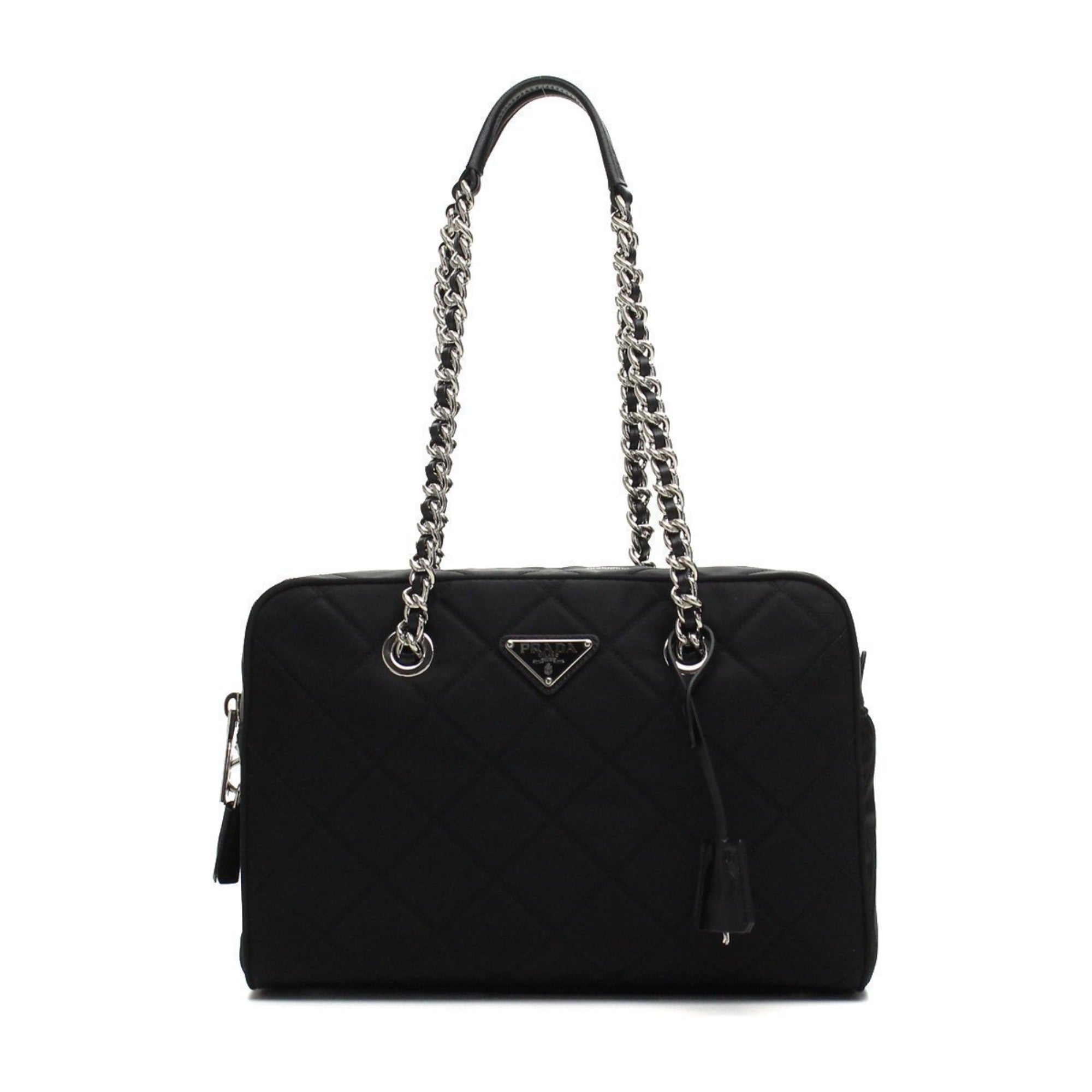 Prada Black Tessuto Nylon Quilted Shoulder Handbag 1BB903 at_Queen_Bee_of_Beverly_Hills