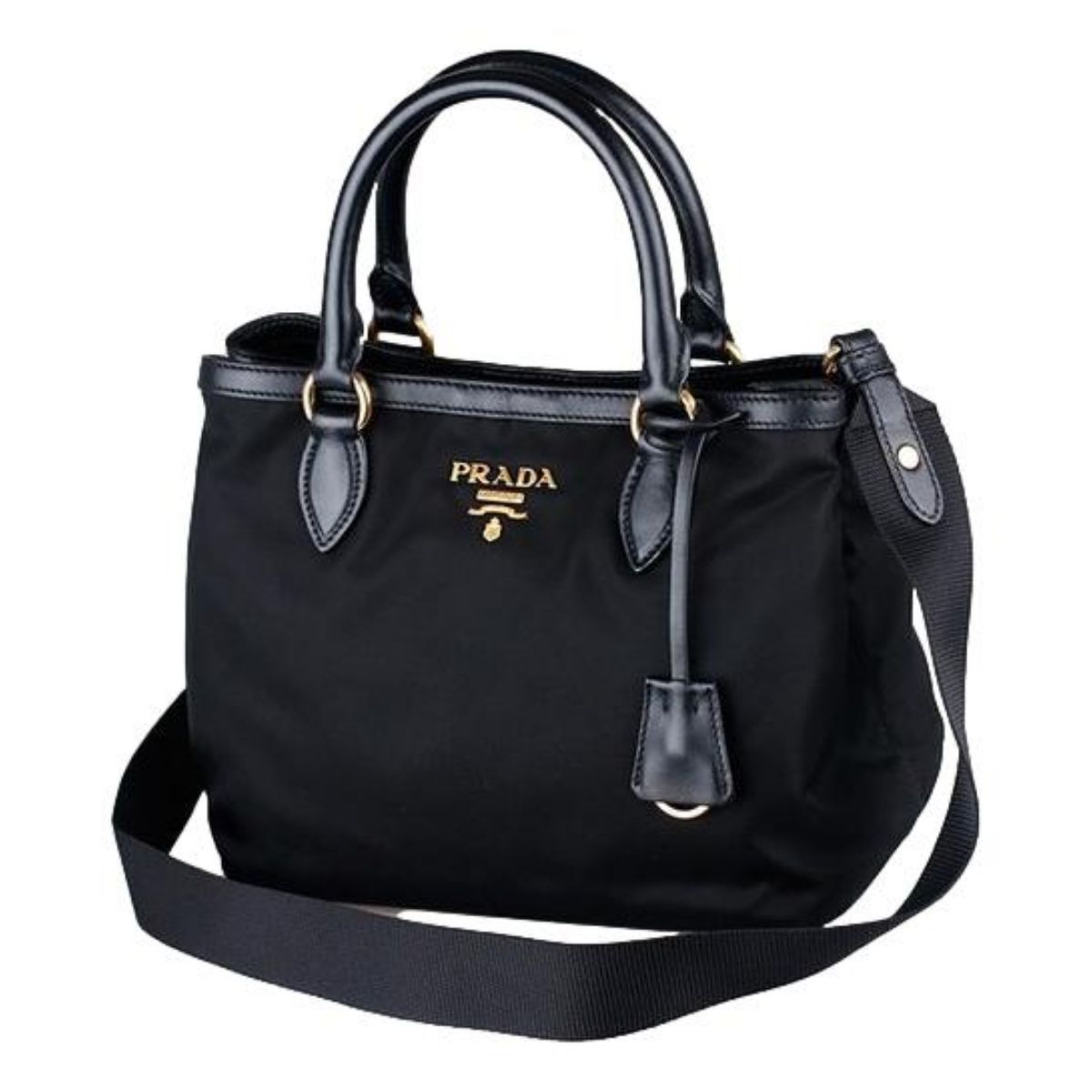 Prada Black Tessuto Nylon Saffiano Handbag Satchel 1BA172 at_Queen_Bee_of_Beverly_Hills