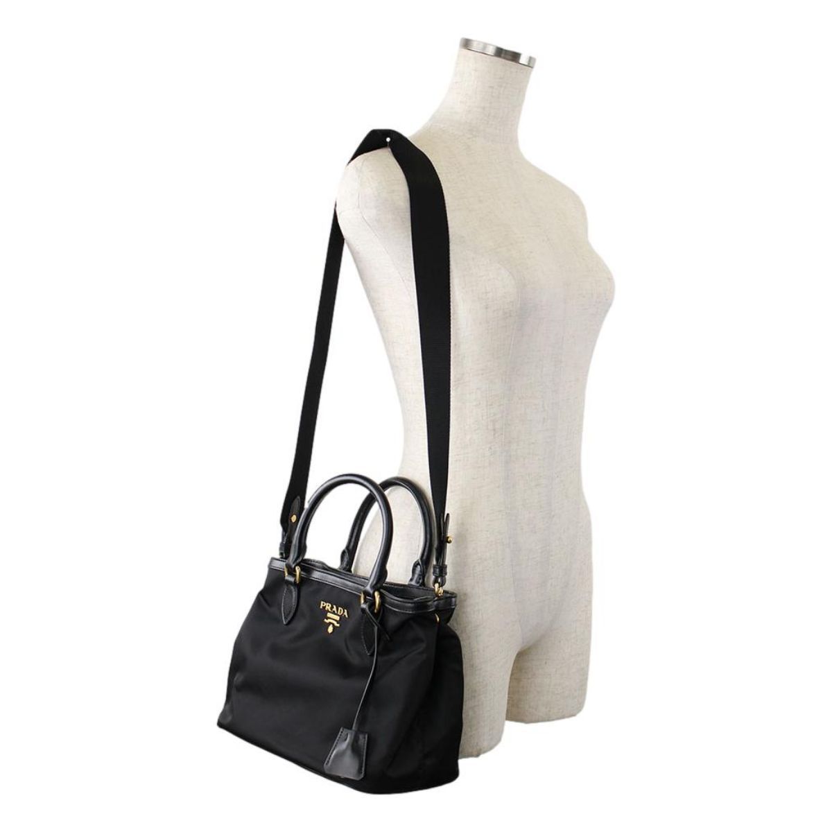 Prada Black Tessuto Nylon Saffiano Handbag Satchel 1BA172 at_Queen_Bee_of_Beverly_Hills