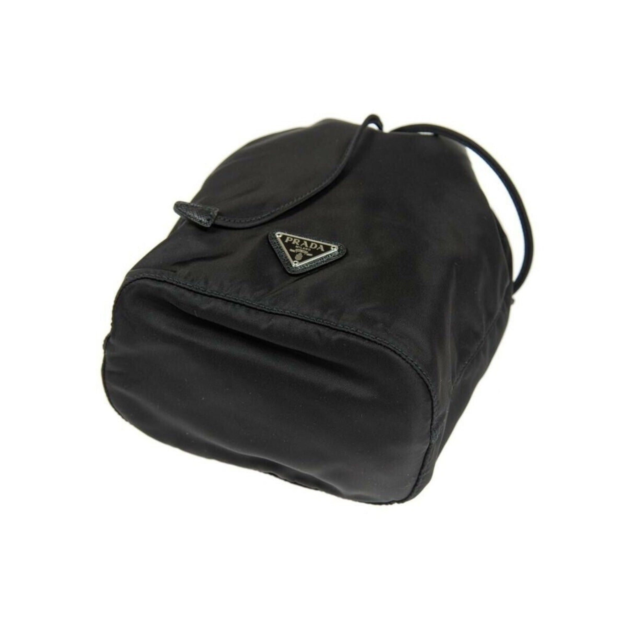 Prada Black Tessuto Nylon Triangle Logo Bucket Bag 1NA369 at_Queen_Bee_of_Beverly_Hills