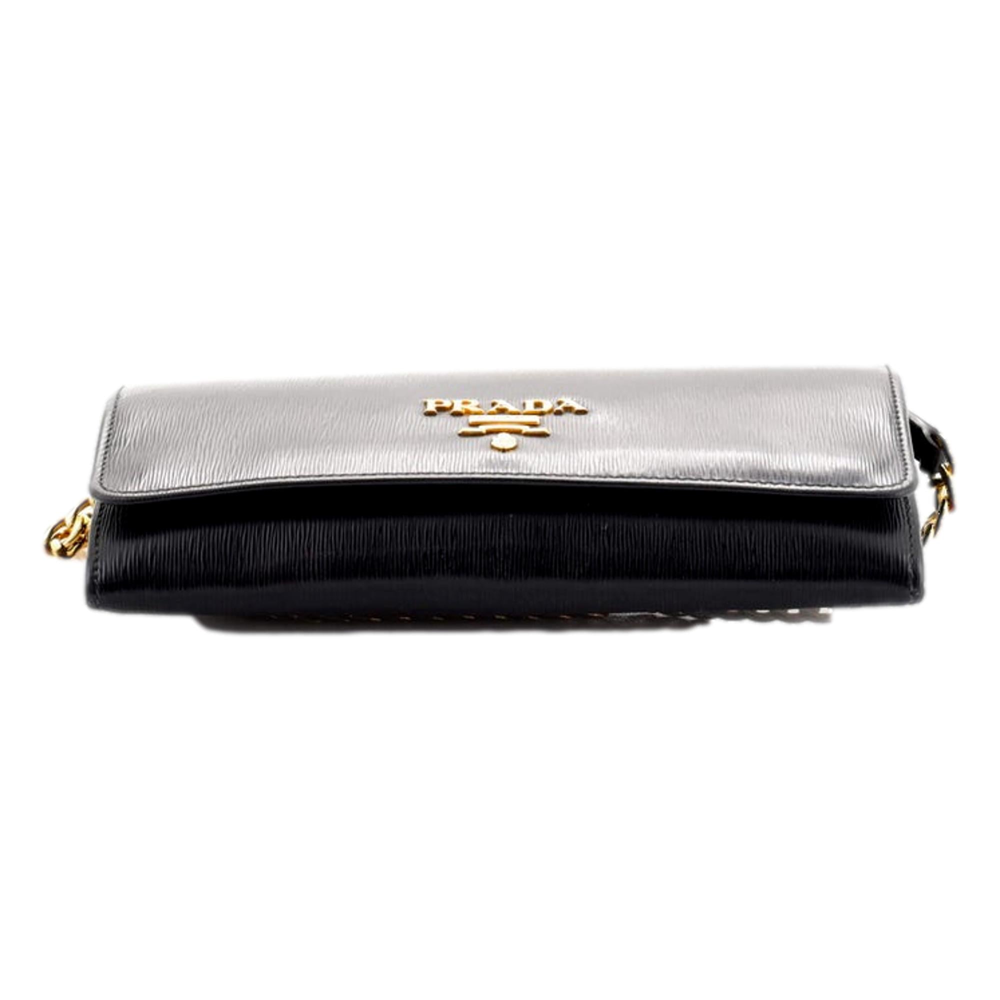 Prada Black Vitello Move Leather Chain Crossbody Wallet Clutch at_Queen_Bee_of_Beverly_Hills