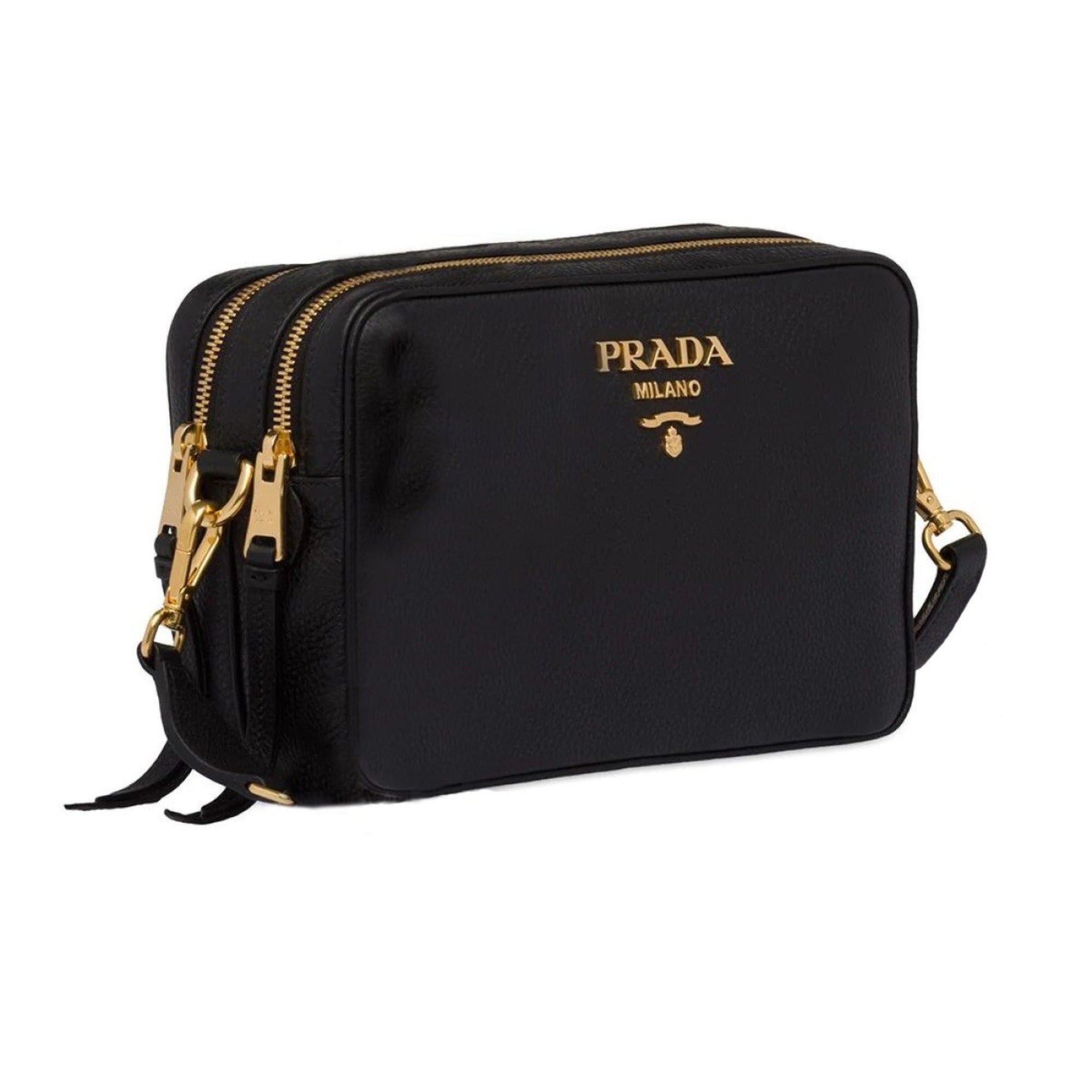Prada Black Vitello Phenix Leather Double Zip Crossbody Bag 1BH079 at_Queen_Bee_of_Beverly_Hills
