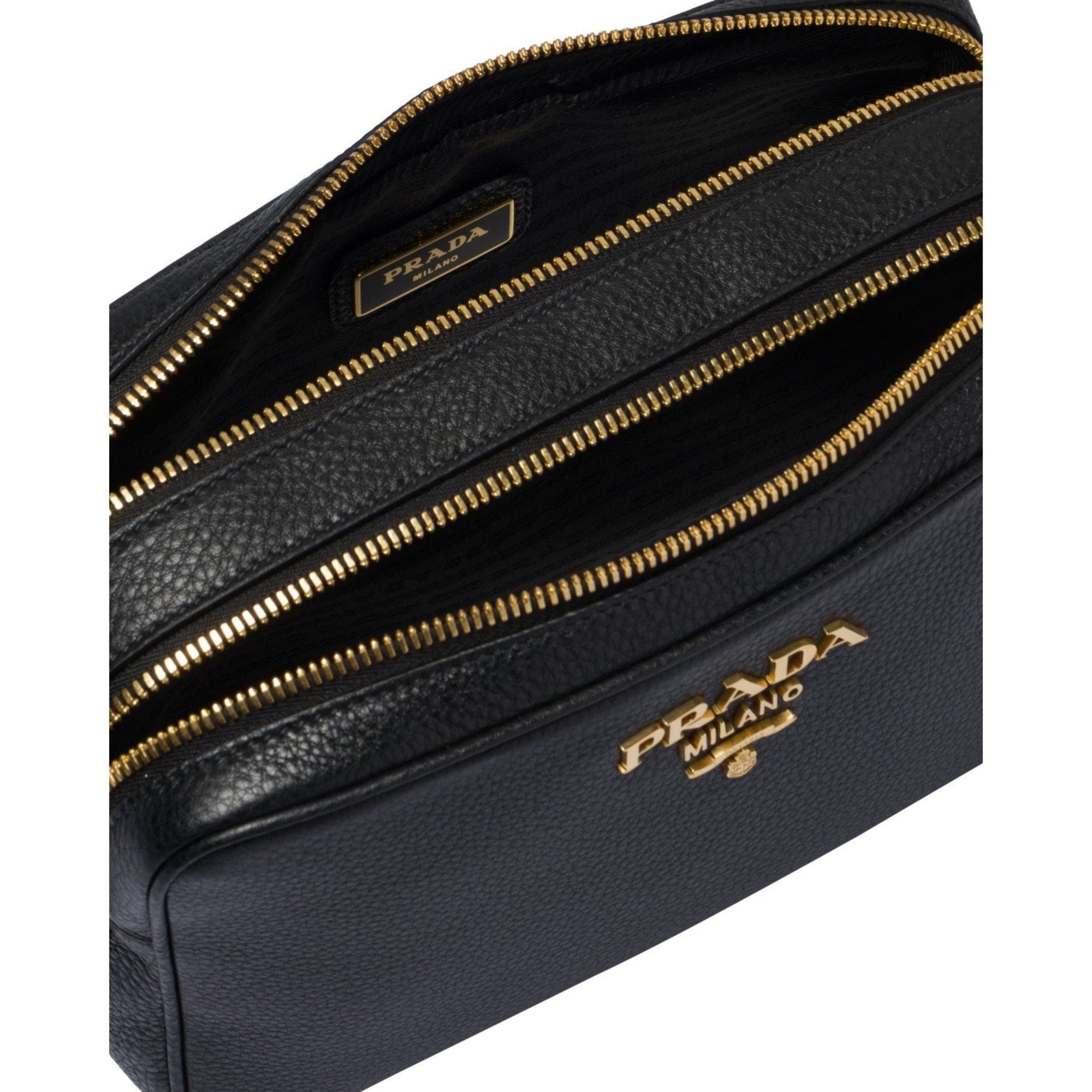 Prada Black Vitello Phenix Leather Double Zip Crossbody Bag 1BH079 at_Queen_Bee_of_Beverly_Hills