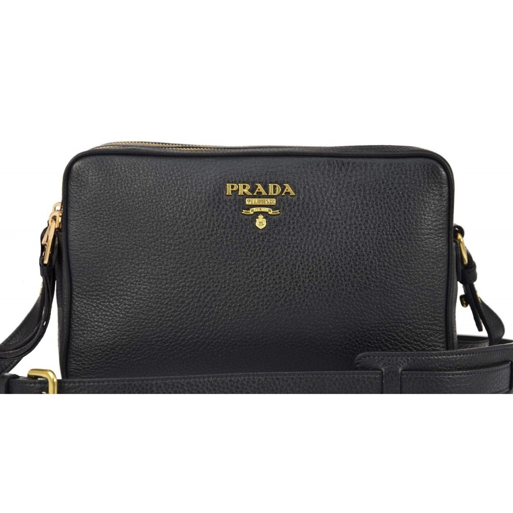 Prada Black Vitello Phenix Leather Double Zip Crossbody Bag 1BH079 at_Queen_Bee_of_Beverly_Hills