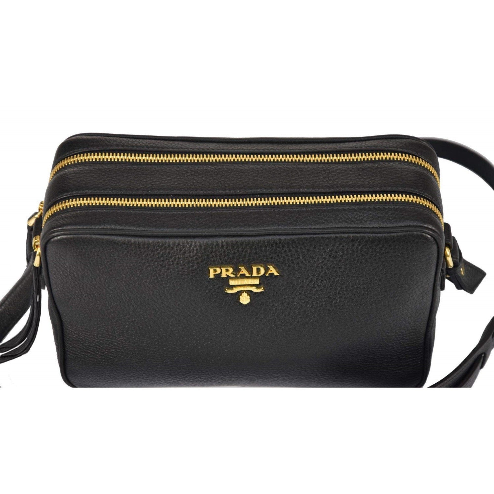 Prada Black Vitello Phenix Leather Double Zip Crossbody Bag 1BH079 at_Queen_Bee_of_Beverly_Hills