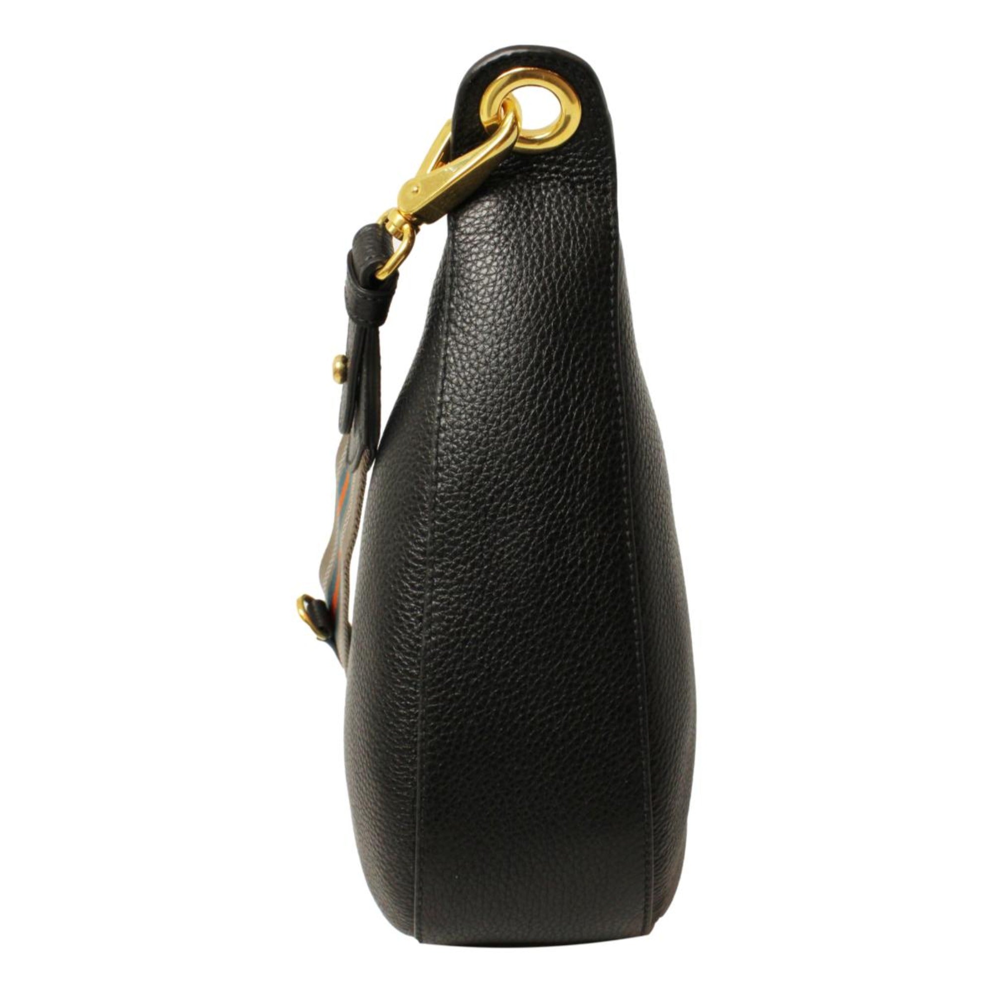 Prada Black Vitello Phenix Leather Web Stripe Strap Crossbody 1BC166 at_Queen_Bee_of_Beverly_Hills