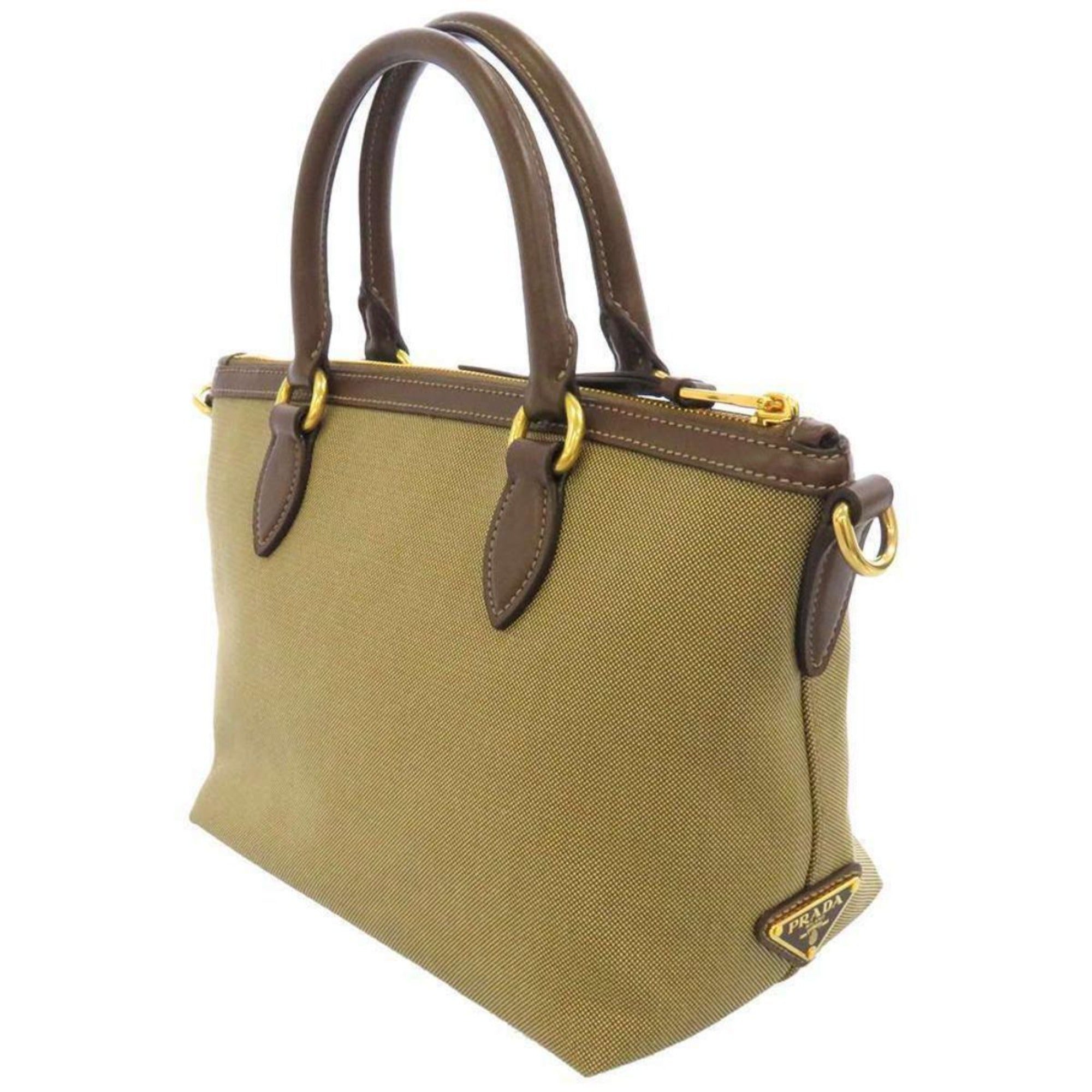 Prada Canvas Jacquard Logo Brown Leather Trim Small Satchel 1BA111 at_Queen_Bee_of_Beverly_Hills