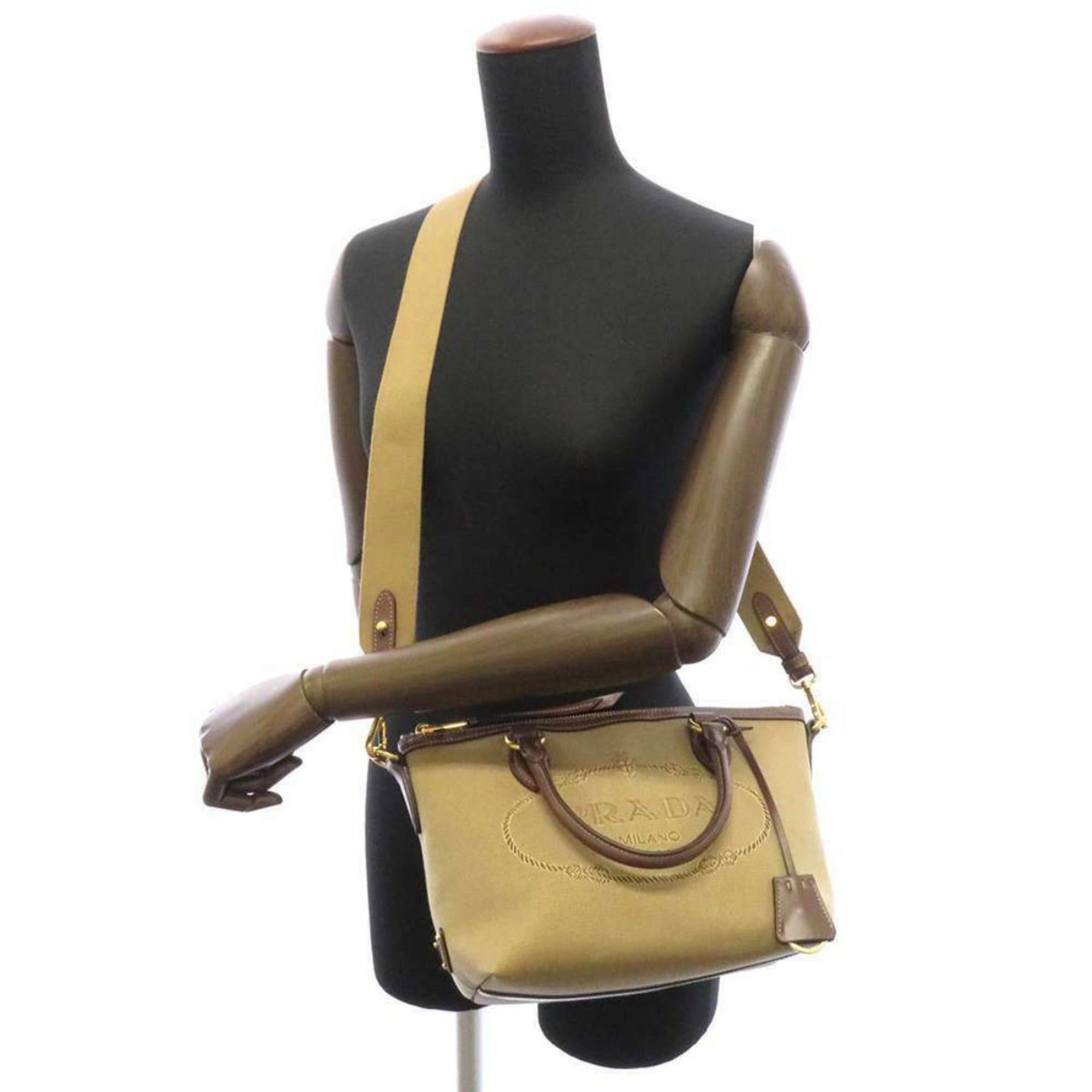 Prada Canvas Jacquard Logo Brown Leather Trim Small Satchel 1BA111 at_Queen_Bee_of_Beverly_Hills