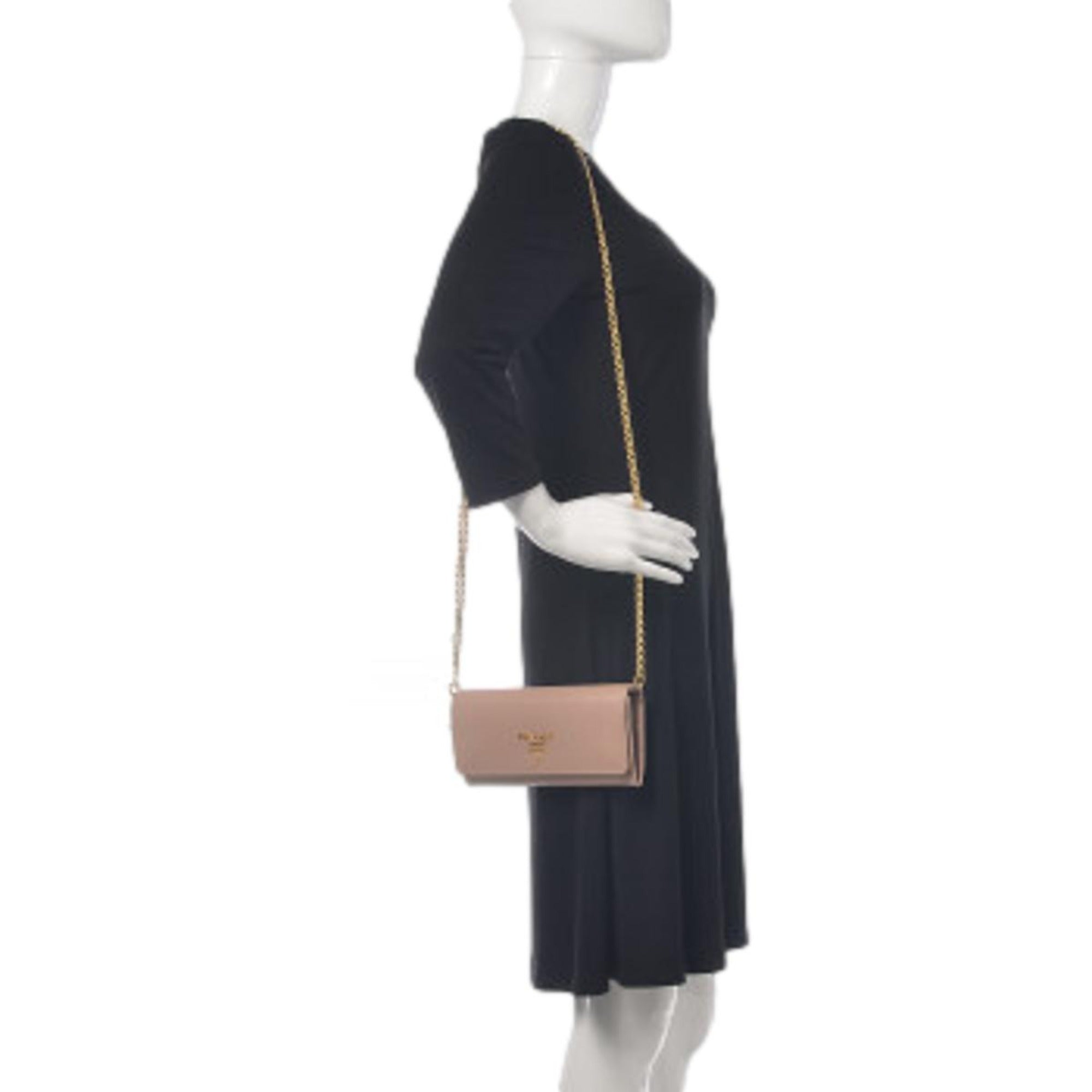 Prada Cipria Beige Vitello Move Leather Chain Wallet Crossbody 1MT290 at_Queen_Bee_of_Beverly_Hills