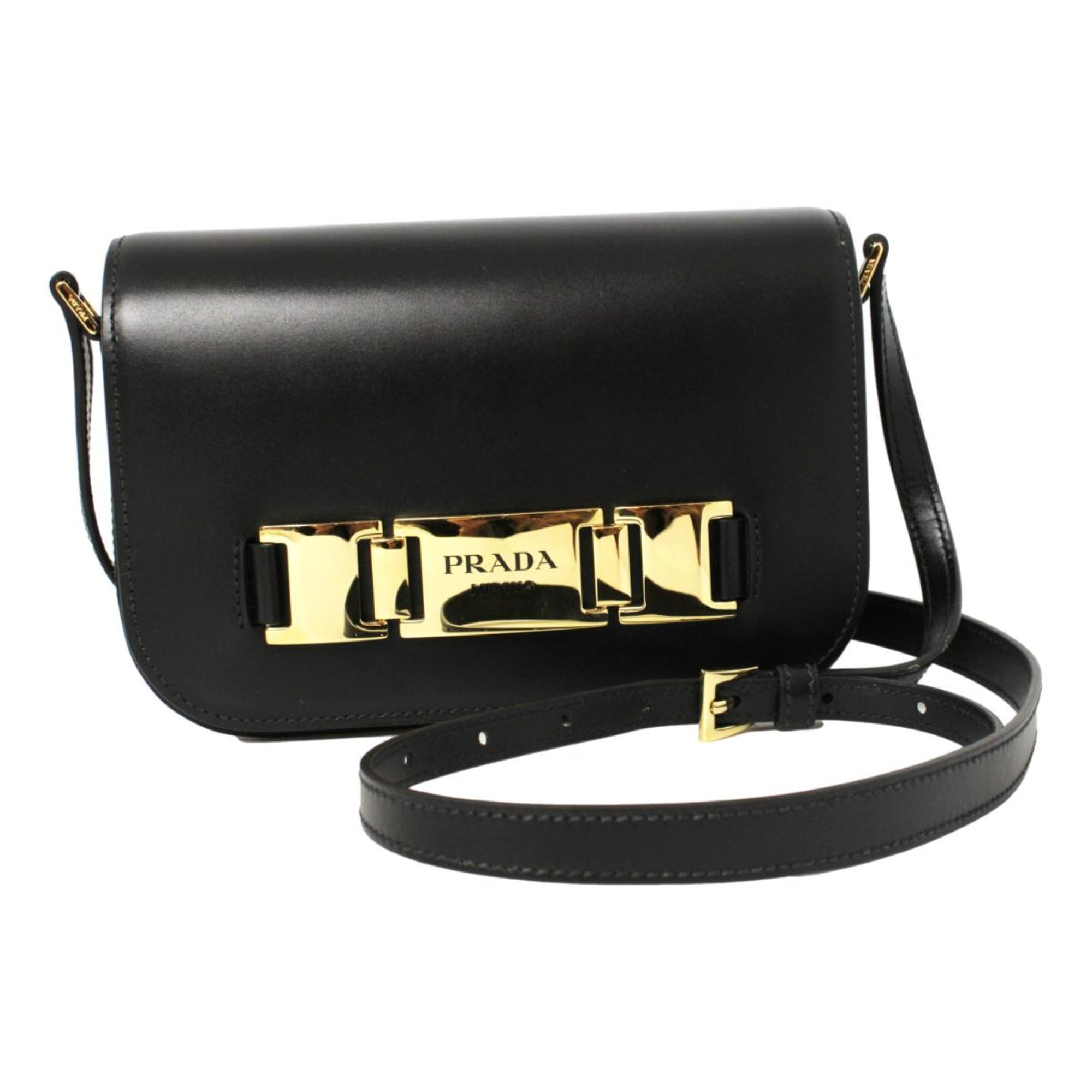Prada City Calf Leather Black Crossbody Flap Bag 1BD244 at_Queen_Bee_of_Beverly_Hills