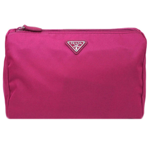 Prada Tessuto Nylon Fuxia Pink Large Cosmetic Case Necessaire Bag 1NA012