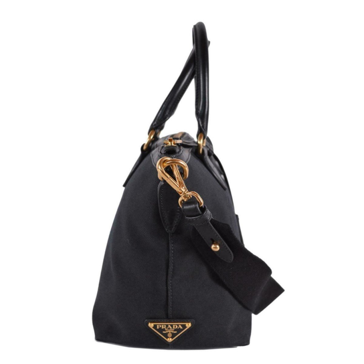 Prada Logo Jacquard Black Canvas Satchel Crossbody 1BA104 at_Queen_Bee_of_Beverly_Hills