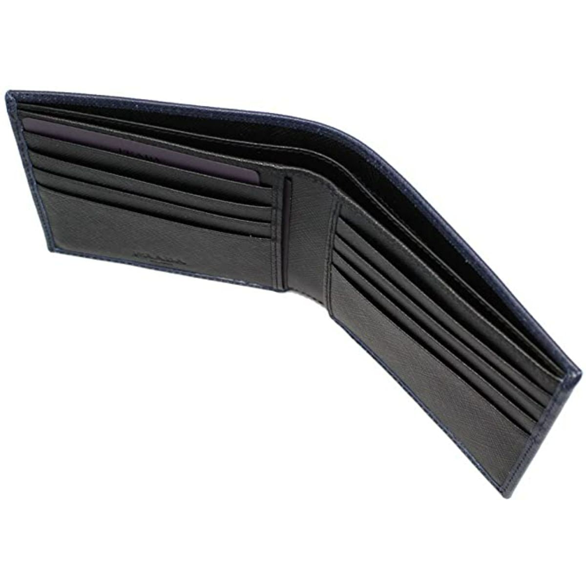 Prada Men's Blue Black Saffiano Cuir Leather Billfold Wallet 2M0513 at_Queen_Bee_of_Beverly_Hills